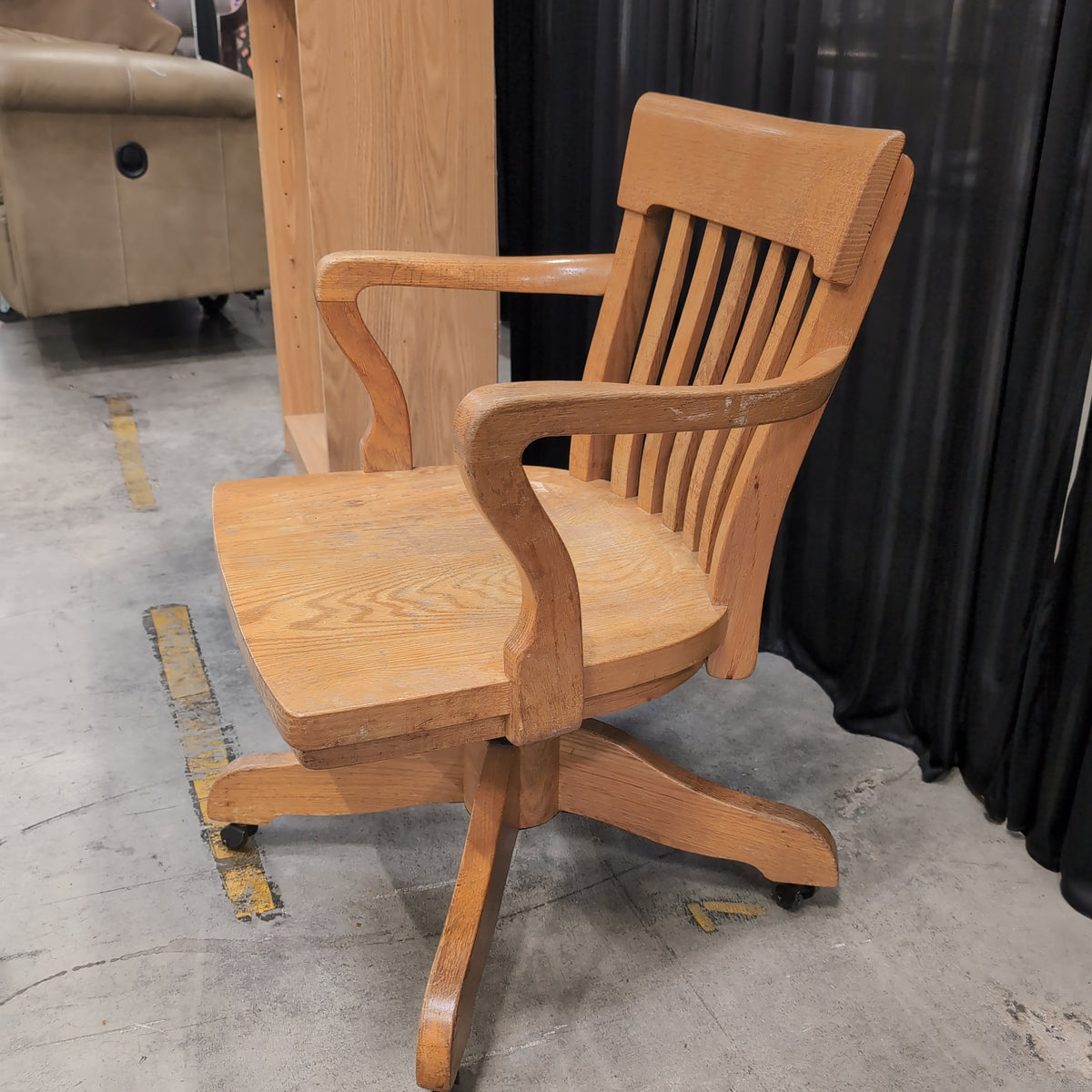 Golden Oak Slat Back Swivel Chair
