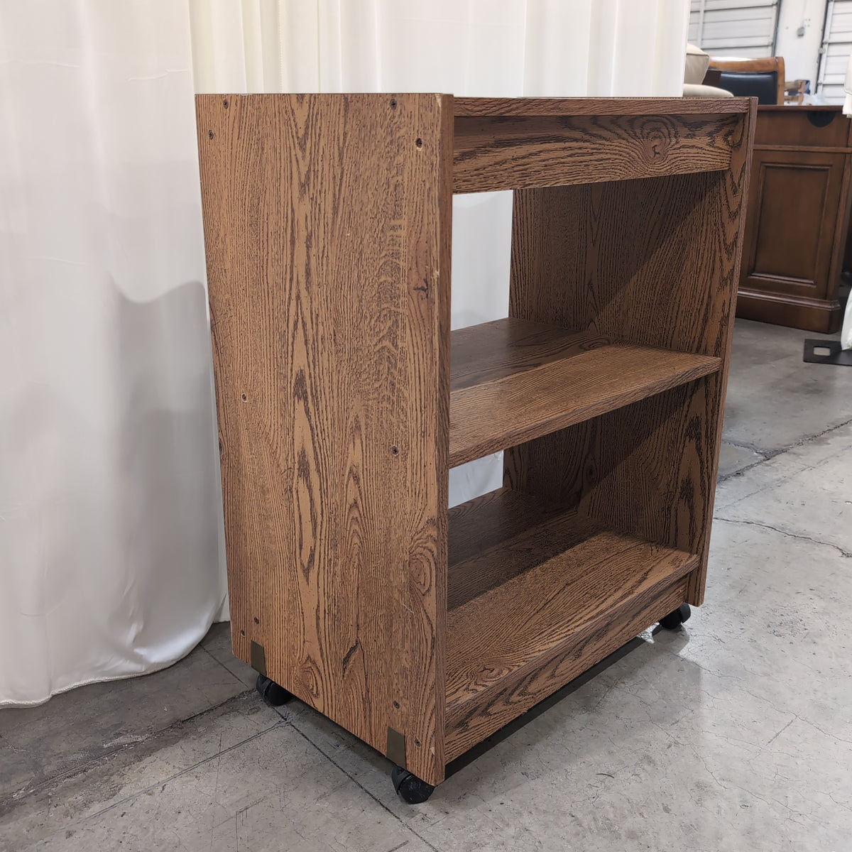 Oak-Look Rolling Shelf Unit with Top Drawer