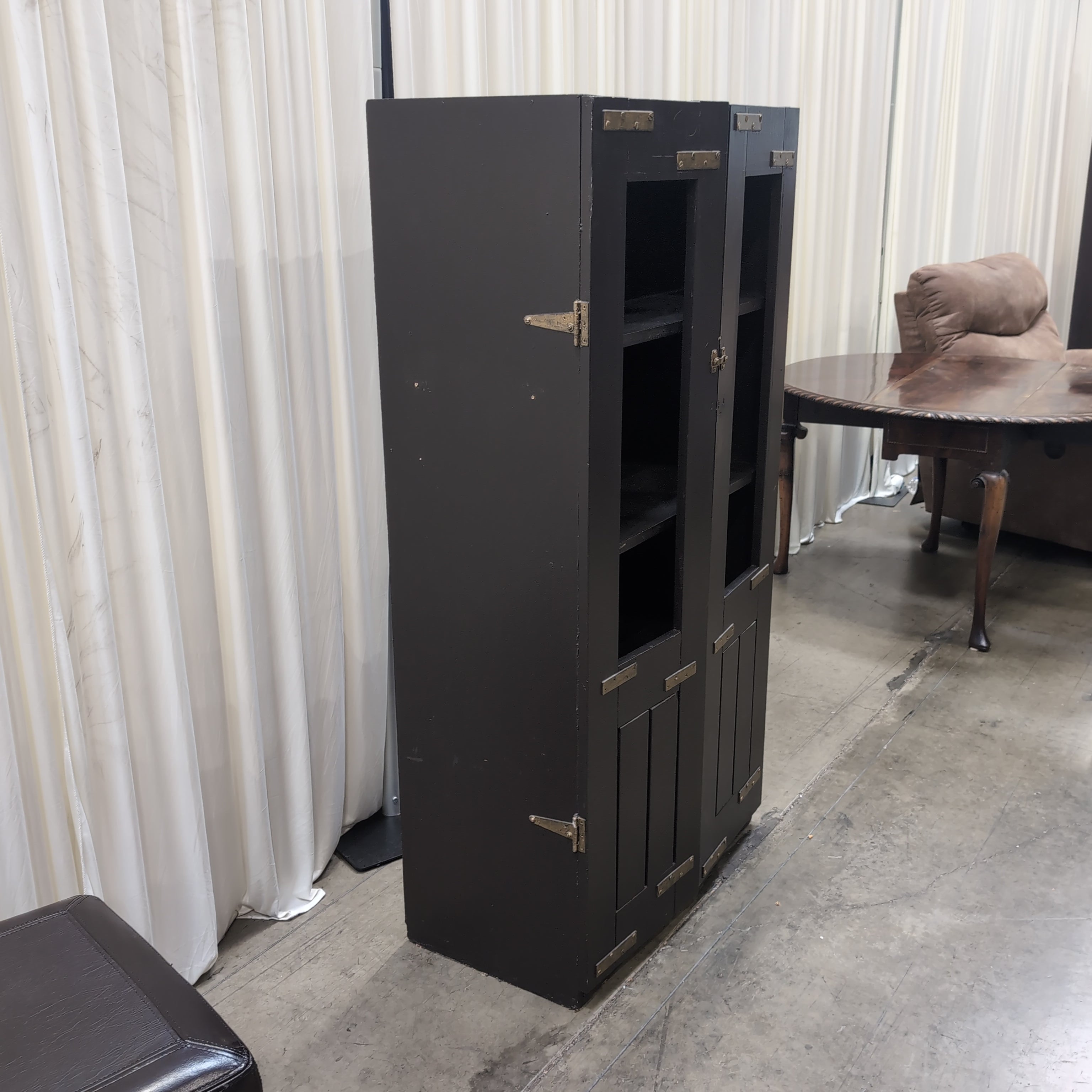 Dark Wood Two-Door China Cabinet with Brass-Tone Hardware