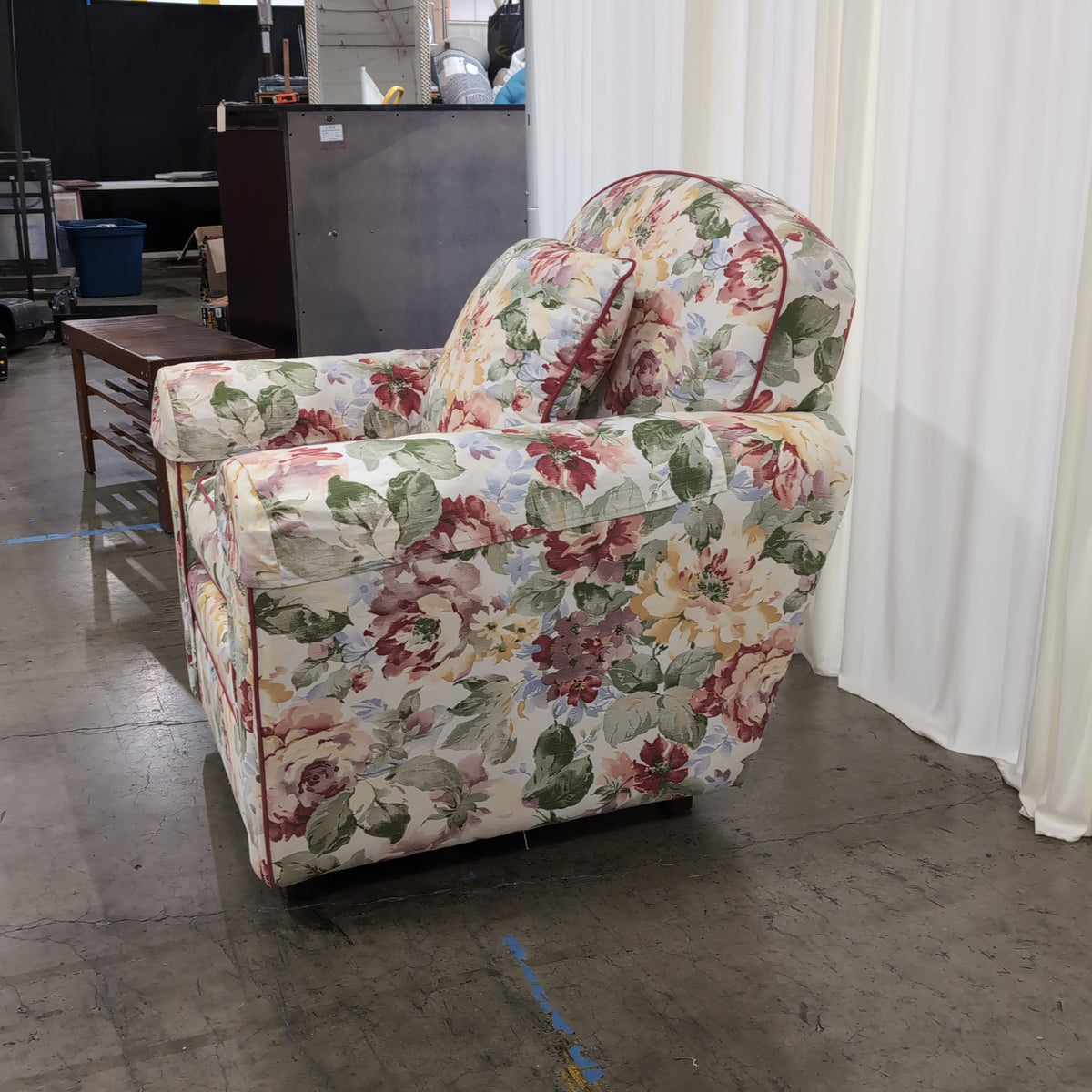Chintz Floral Rolled Arm Armchair and Ottoman Set