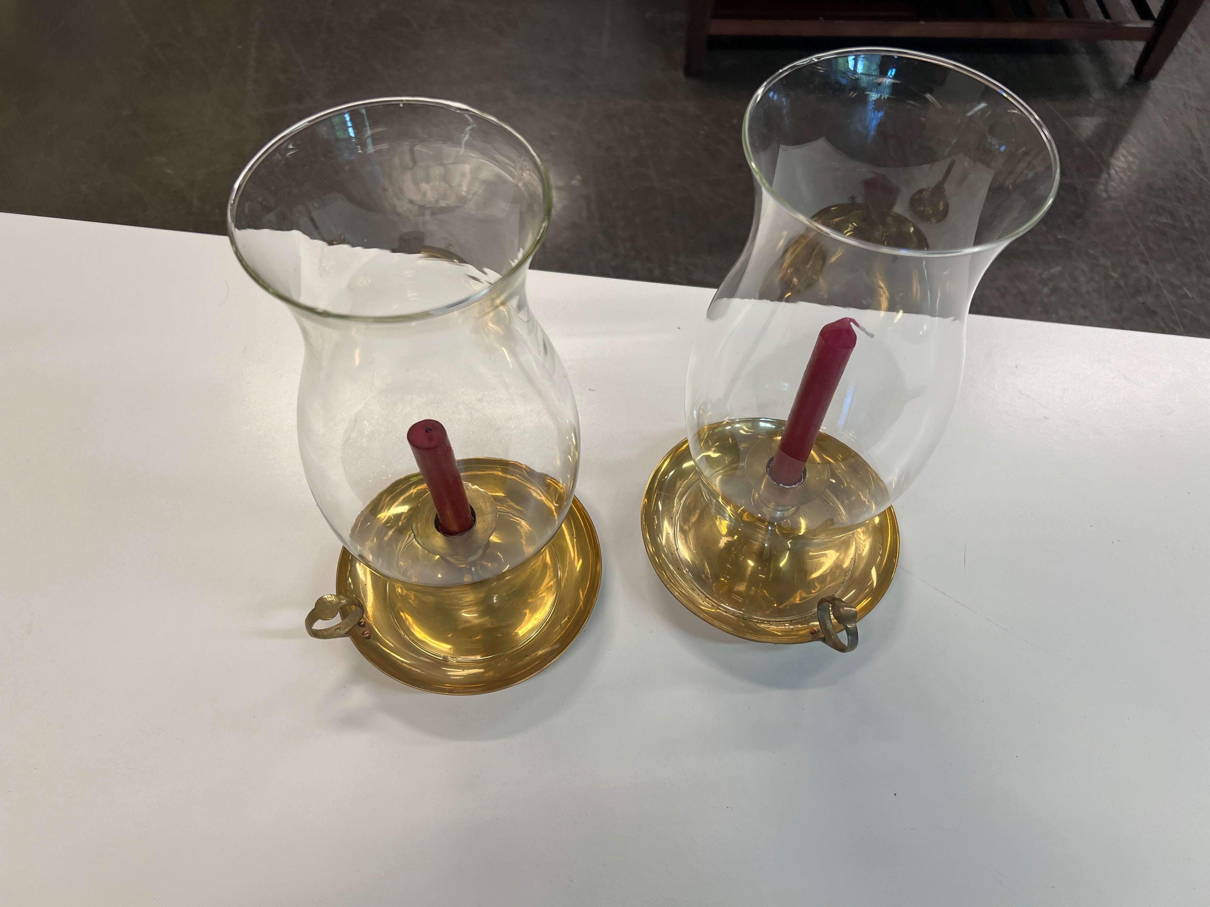 Pair of Clear Glass Vintage Hurricane Shade Lamp