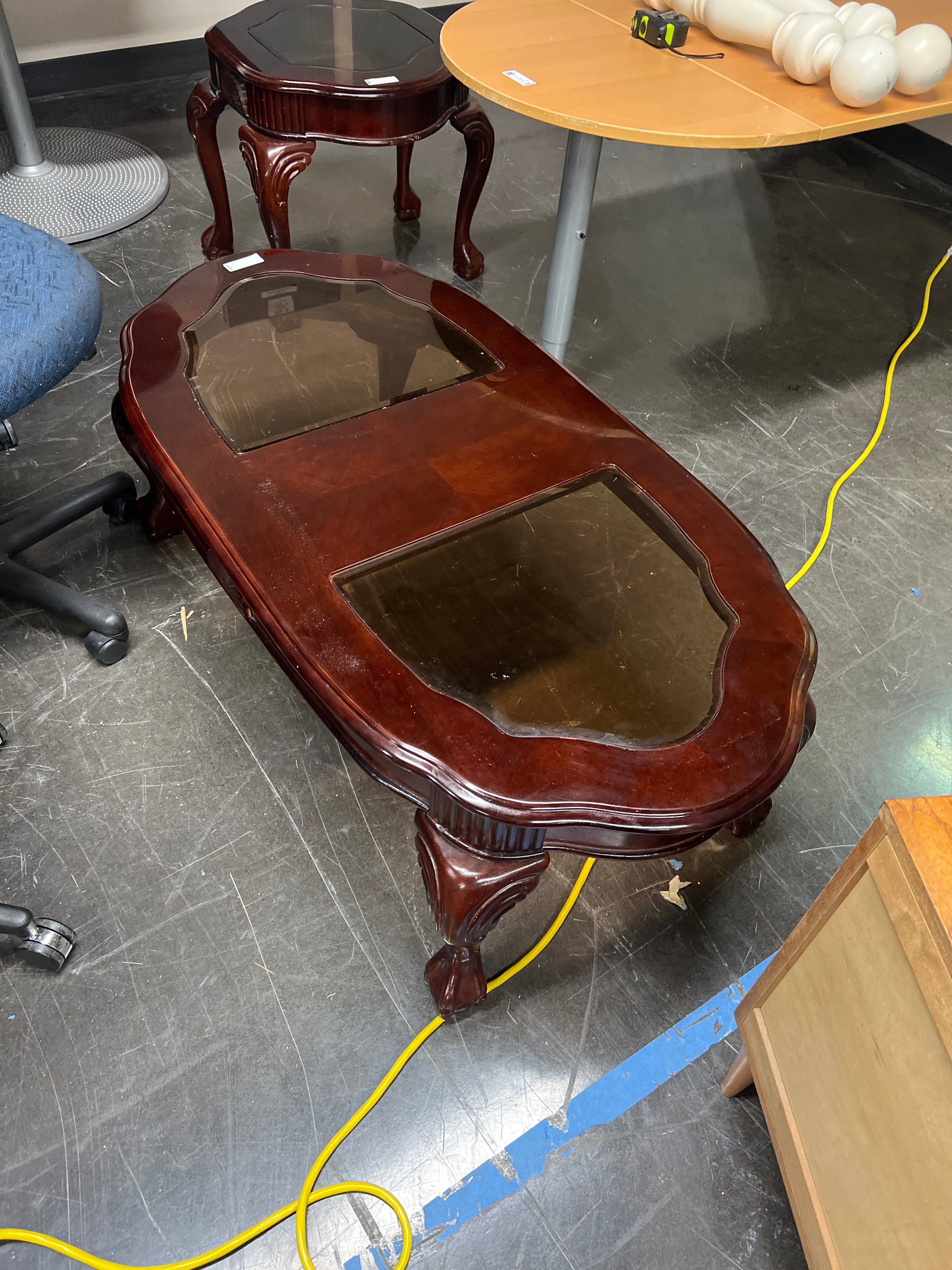 Dark Wood Coffee Table with Glass Top Inserts