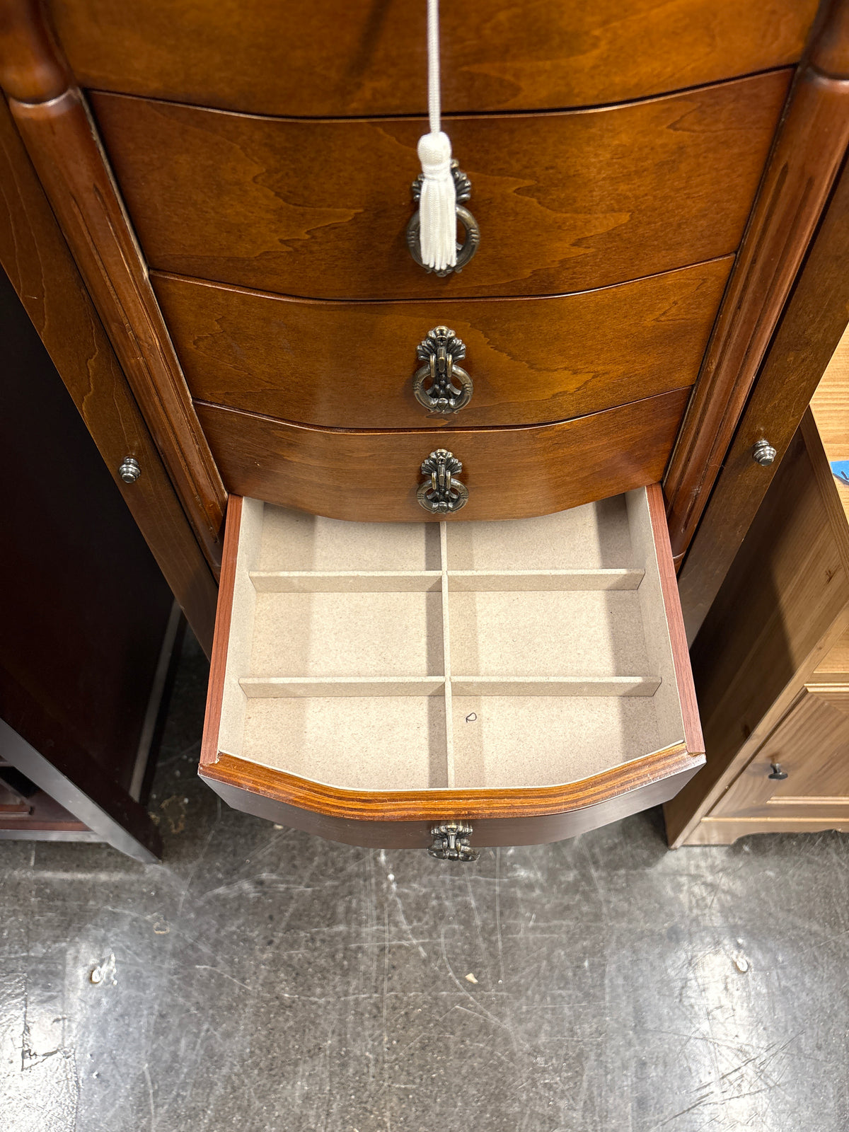 Cherry Finish Jewelry Armoire with Ornate Hardware