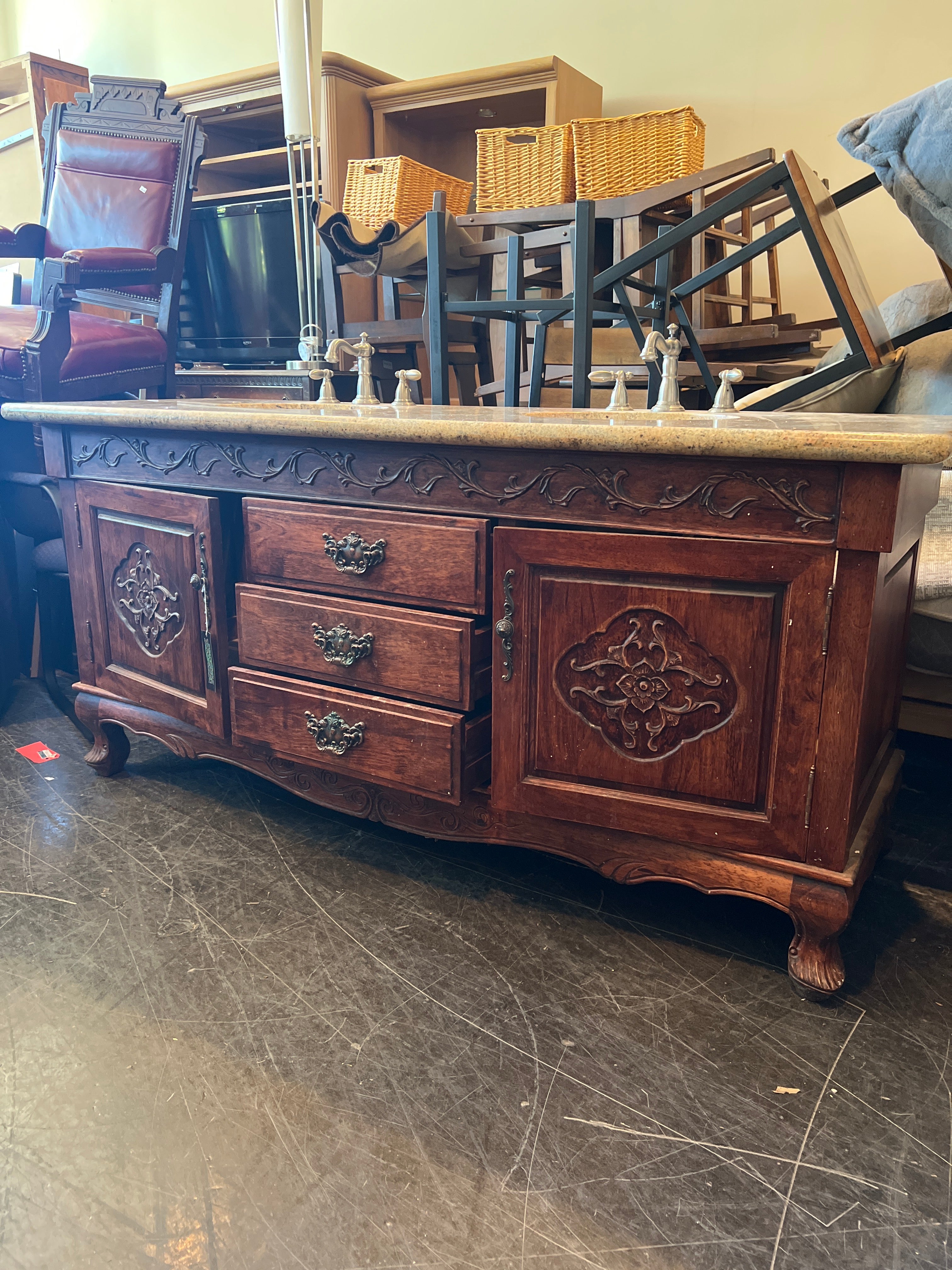 Double Sink Granite Top Bathroom Vanity