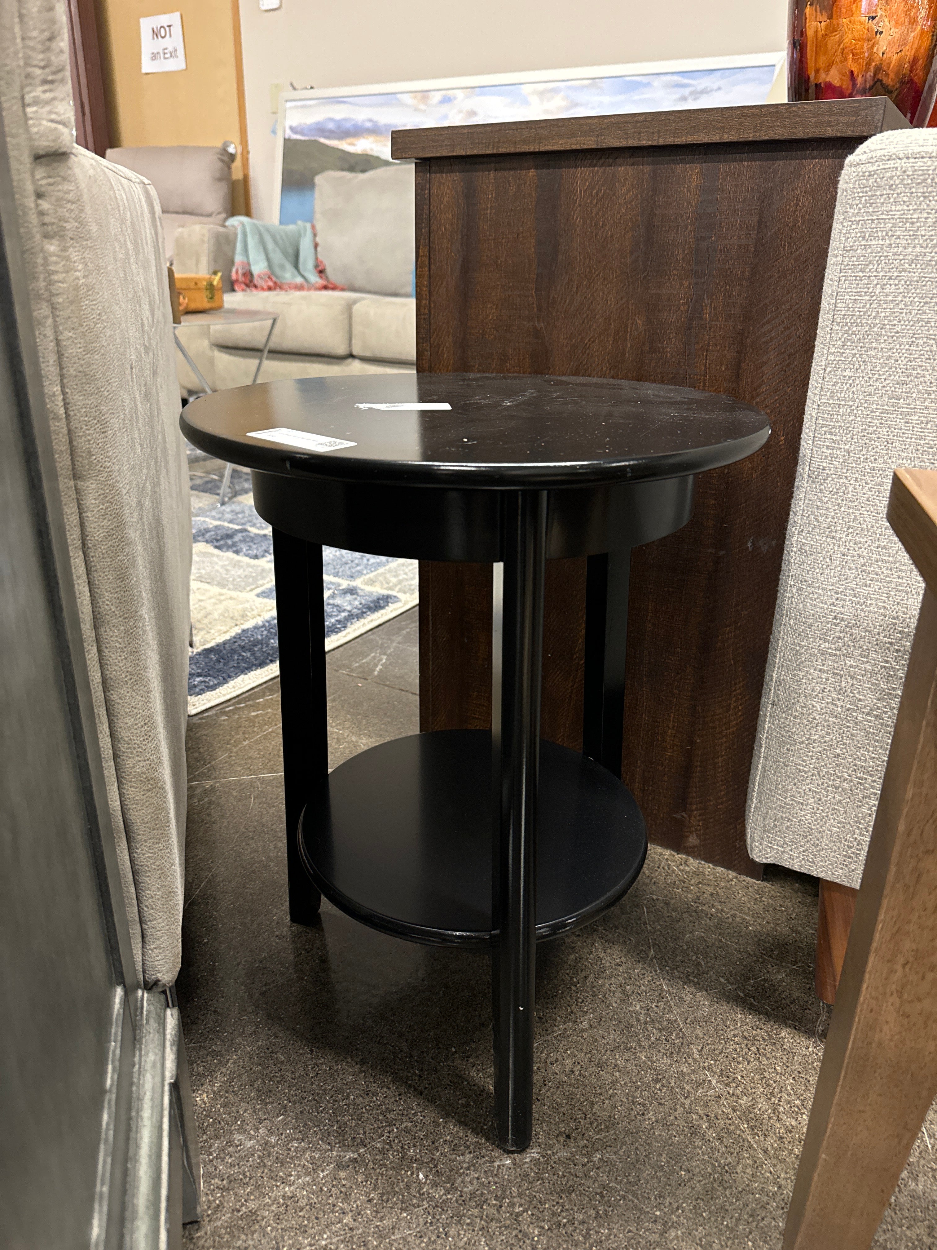 Small Black Round-Top Side Table