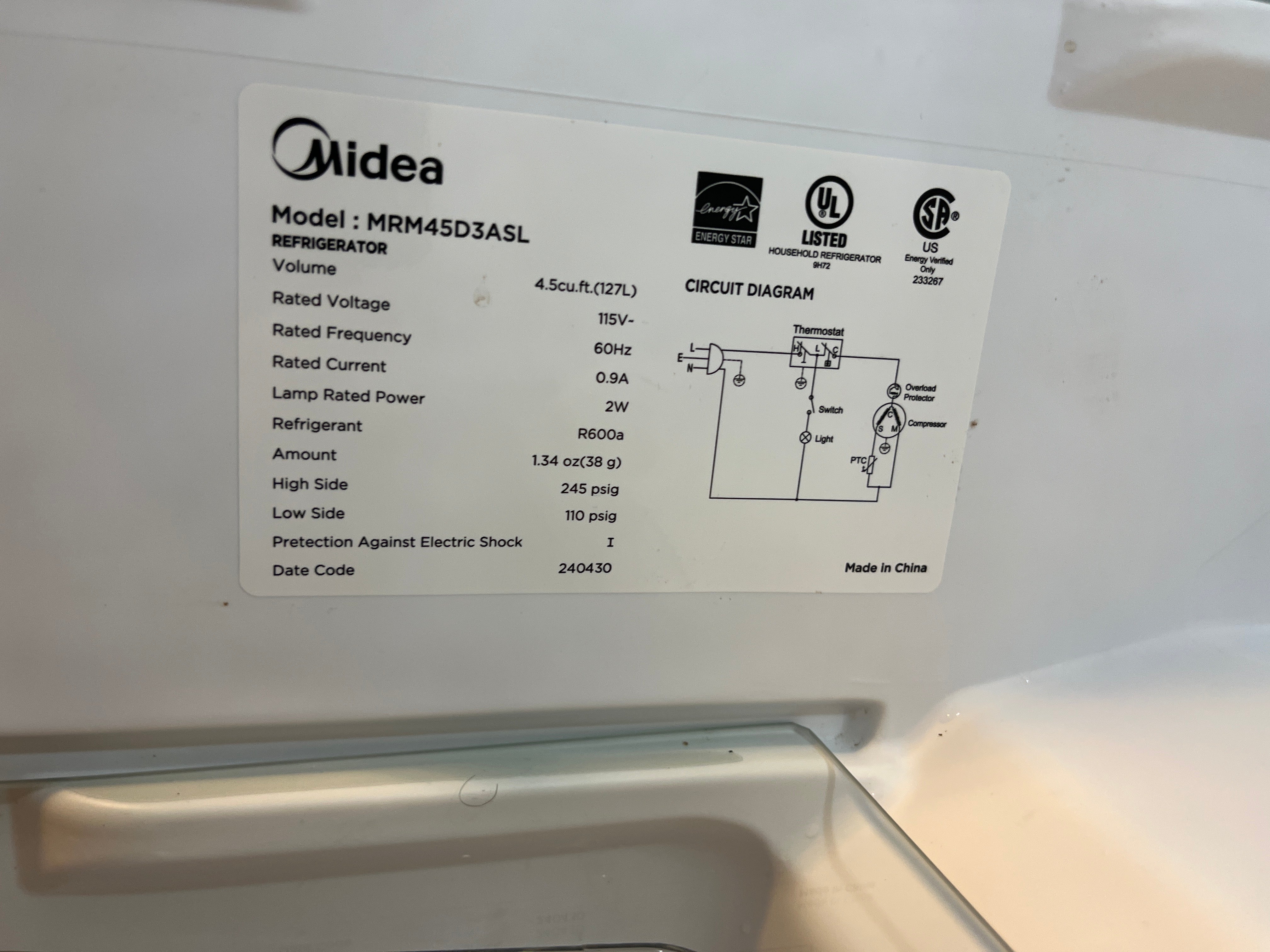 MIDEA 4.5 CUFT Mini Fridge