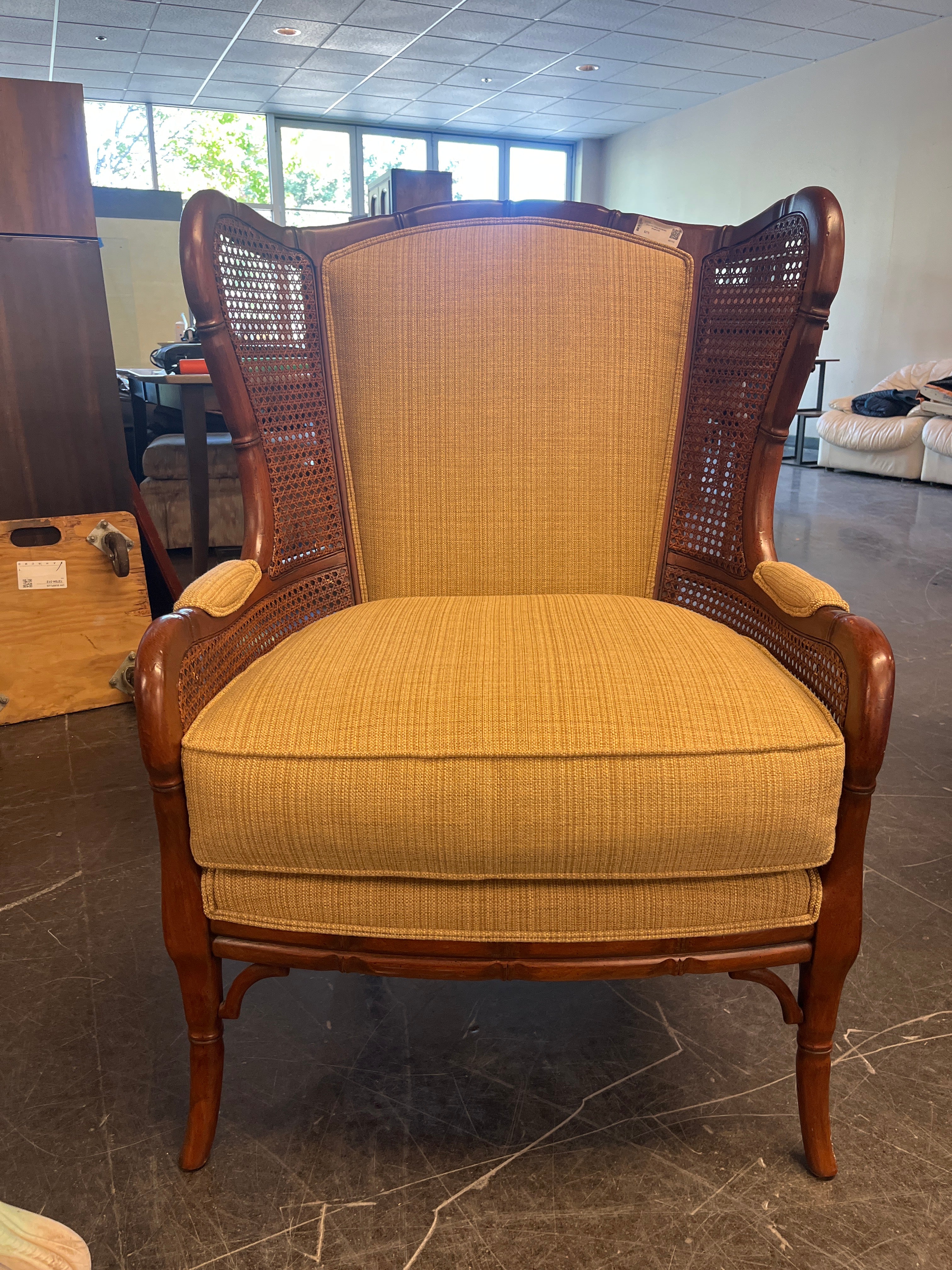 Ethan Allen Wicker and Bamboo Winged Chair in Great Condition