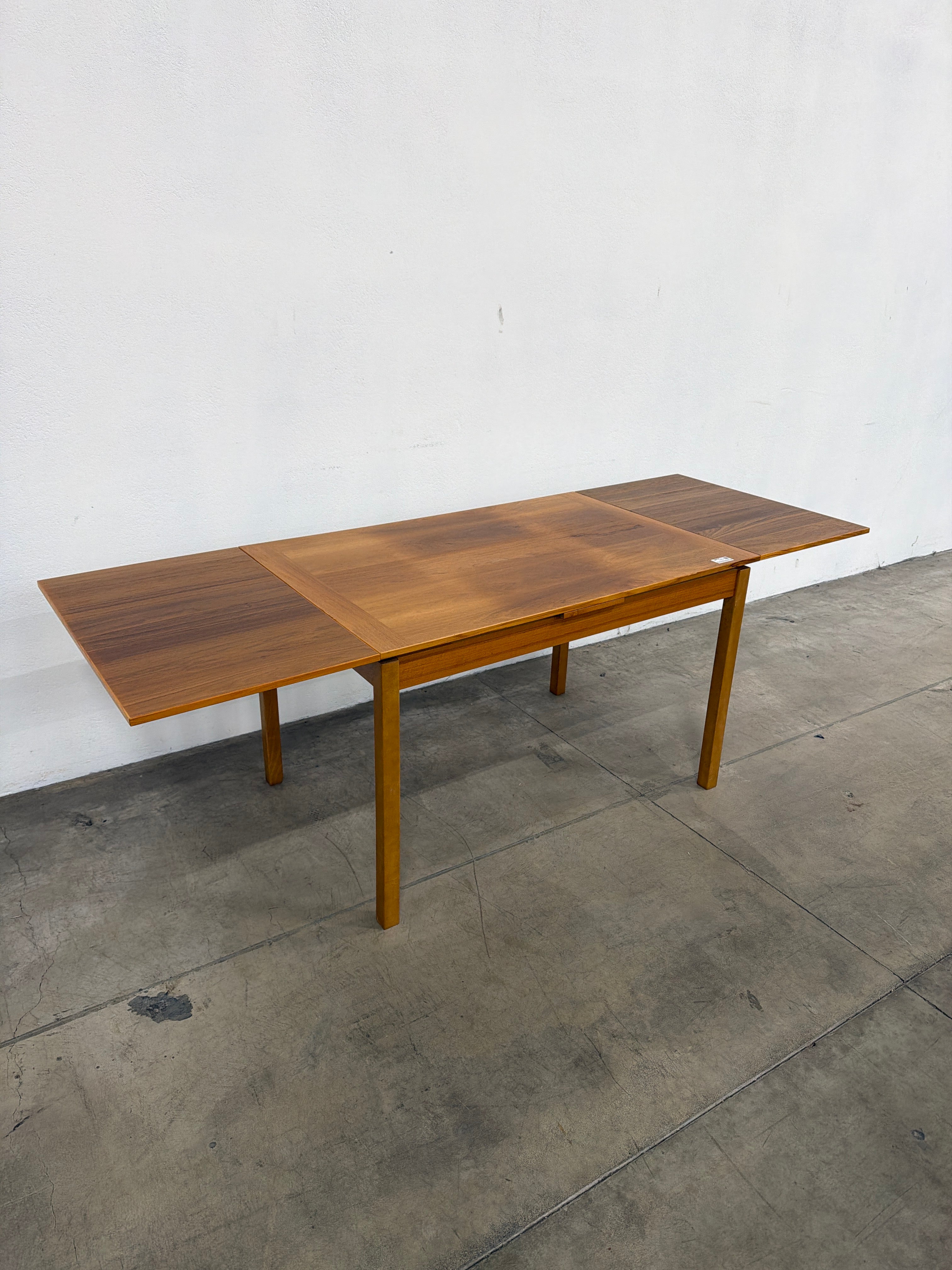 Vintage 1960s Danish Modern Teak Draw-Leaf Expanding Dining Table - Made in Denmark
