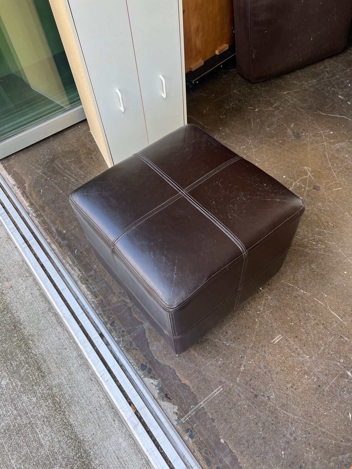 Black Leather Ottoman