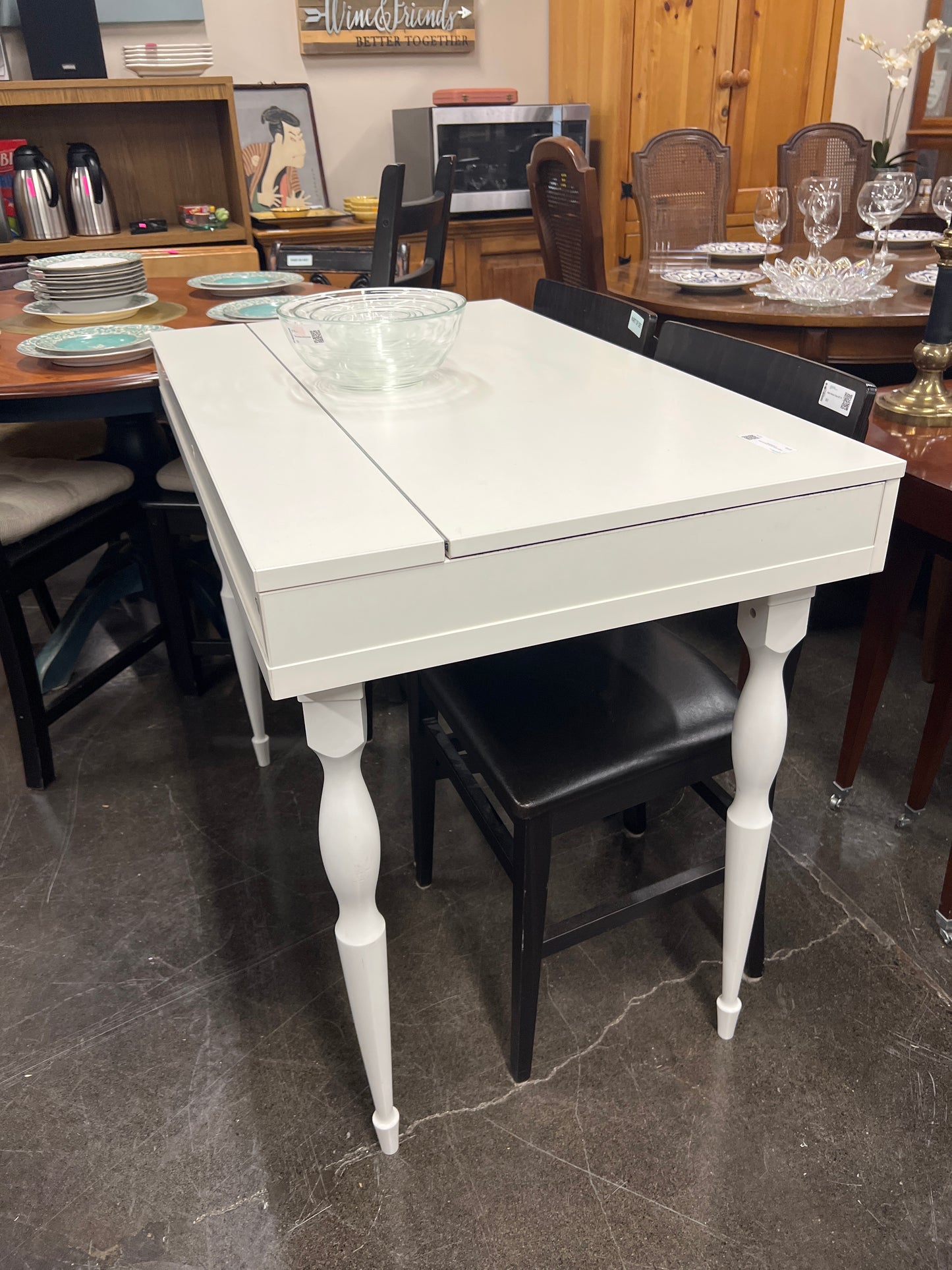 Elegant White Flip-Top Computer Desk w/ Spindle Legs