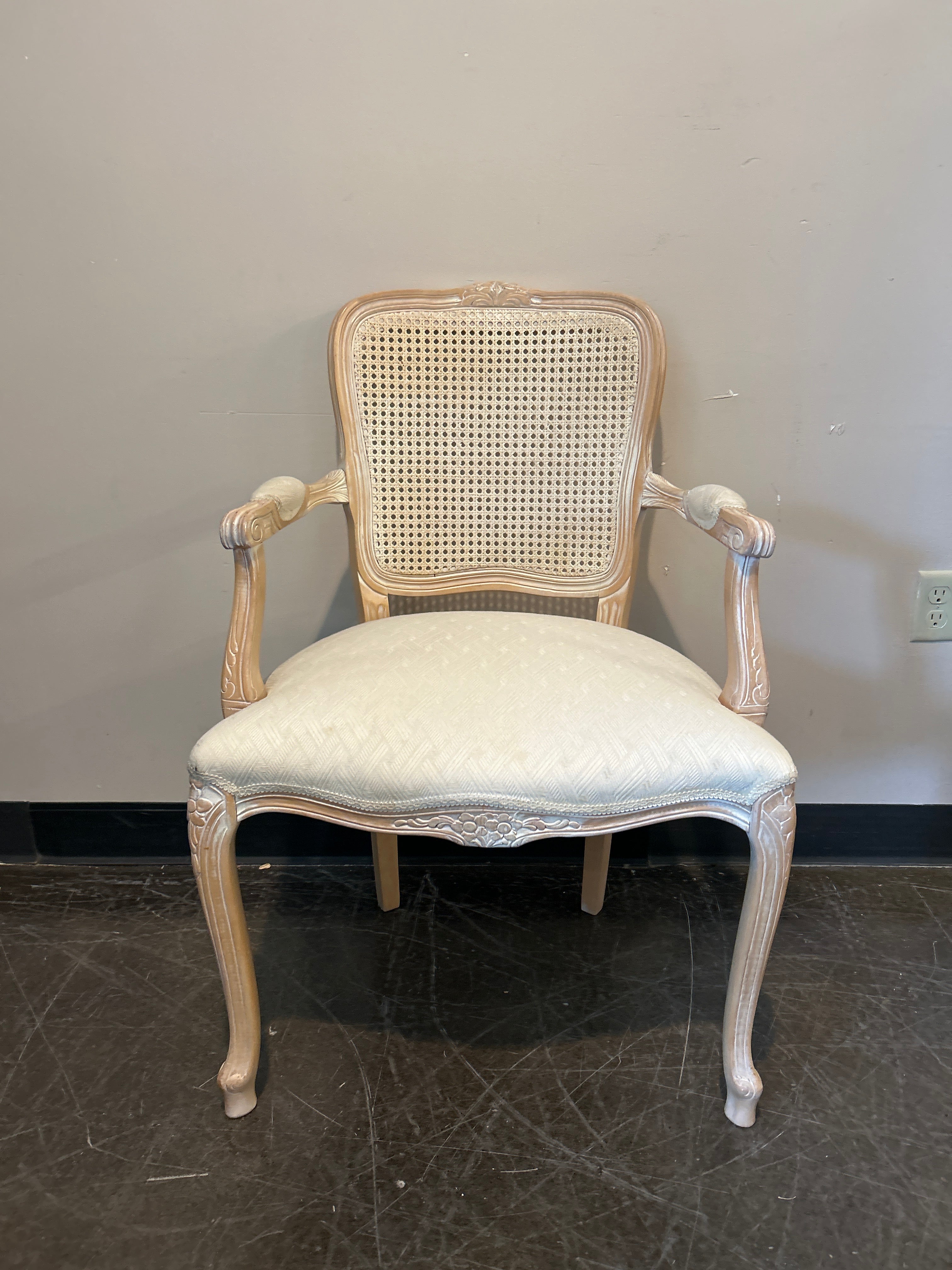 Rosalco Italian-Made French Provincial Cane Back Armchair – Cream Upholstery