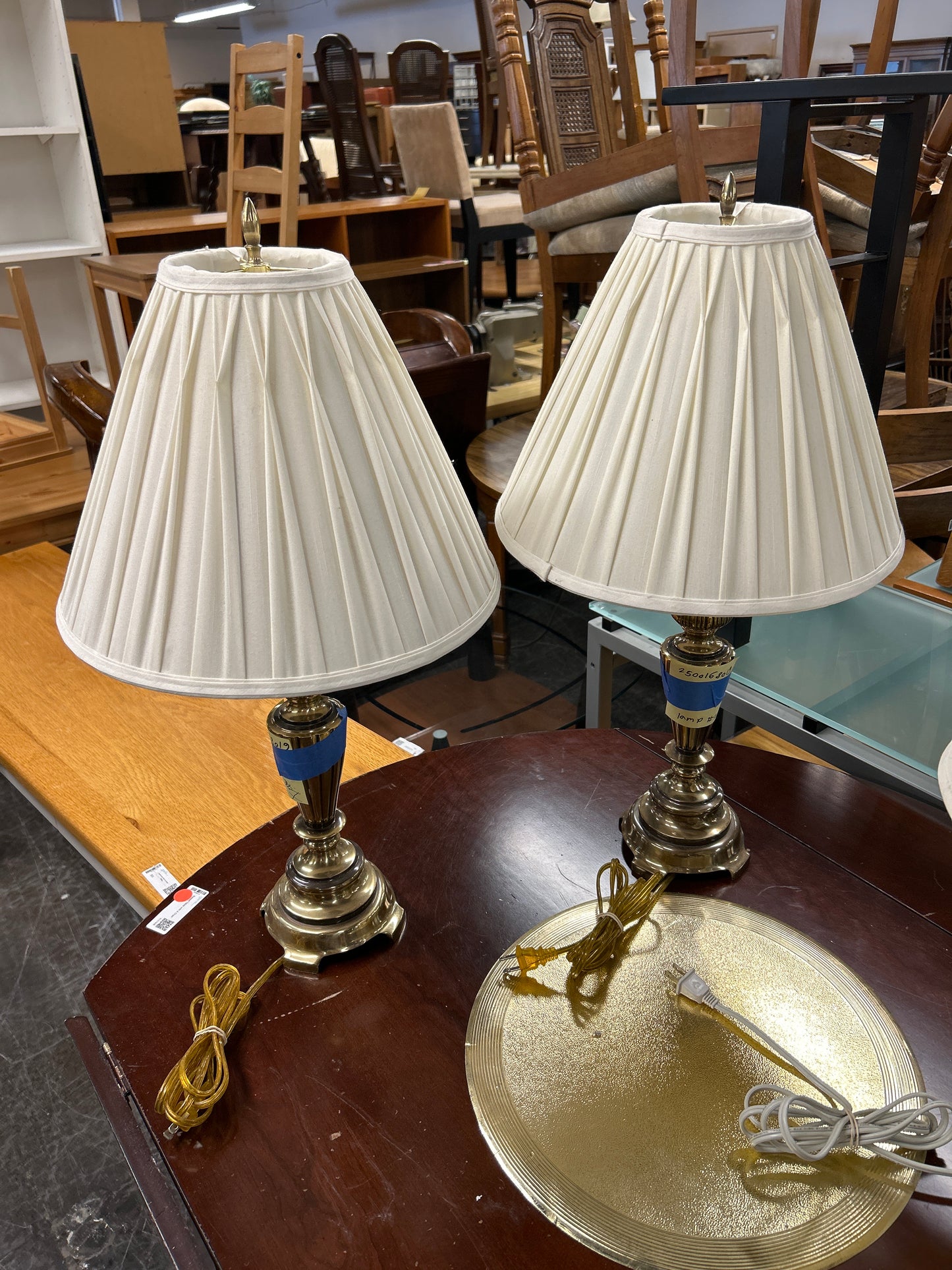Traditional Brass Table Lamps with Pleated Shades