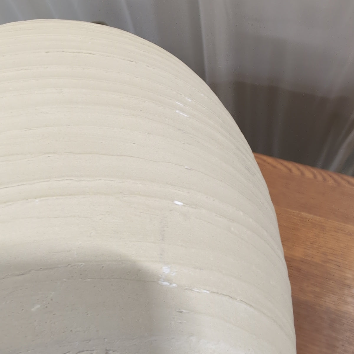 Light Beige Ceramic Urn Table Lamp with Fabric Shade