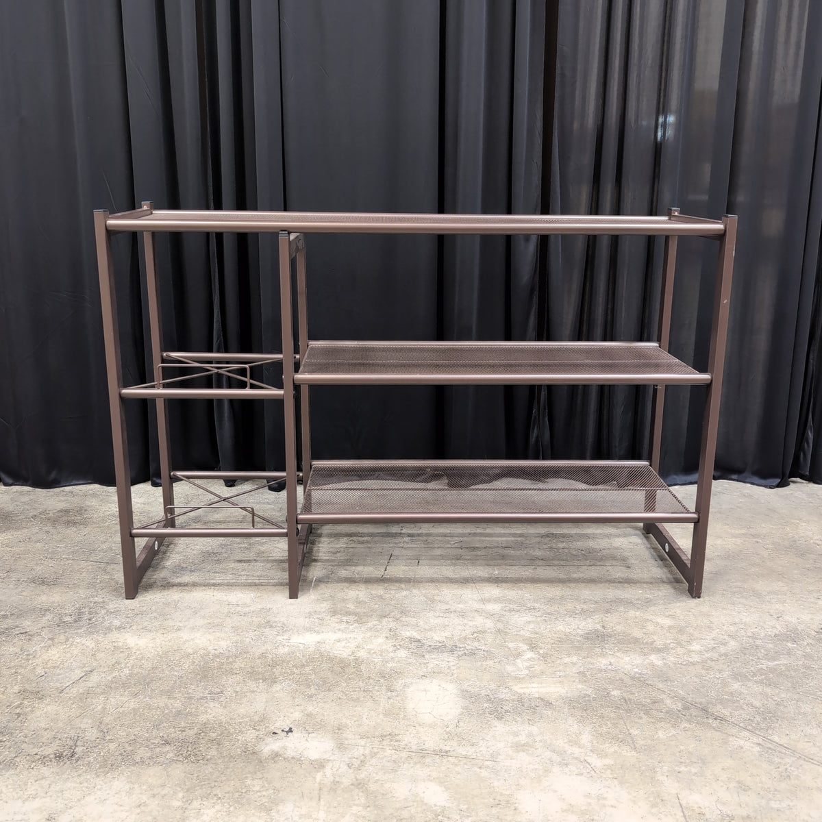 Dark Brown Metal Shoe Rack with Mesh Shelves