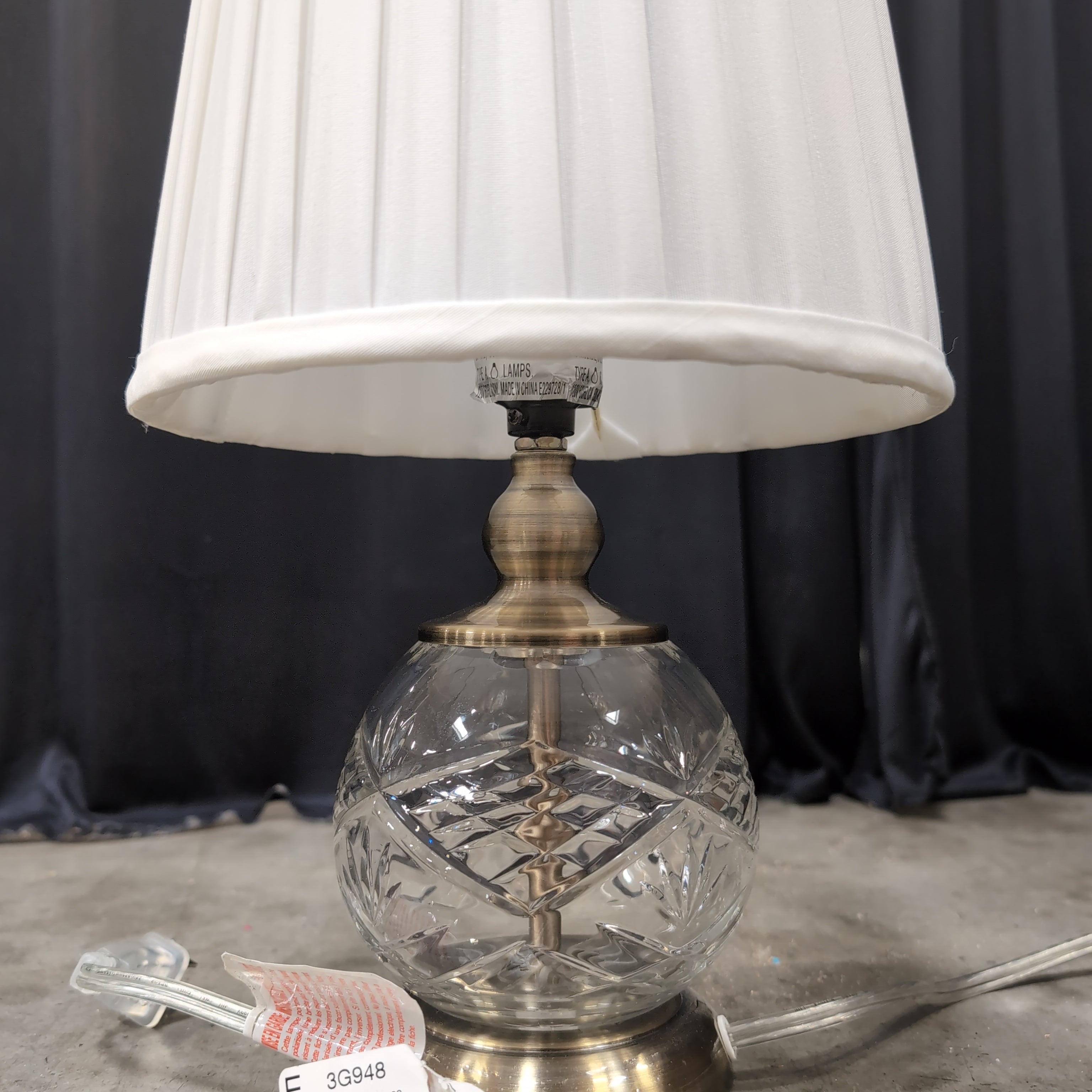 Cream Pleated Shade Table Lamp with Cut Glass Base