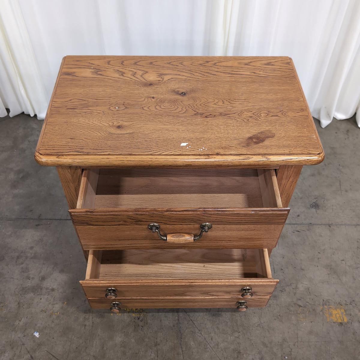 Traditional Oak Wood Nightstand with Brass Hardware