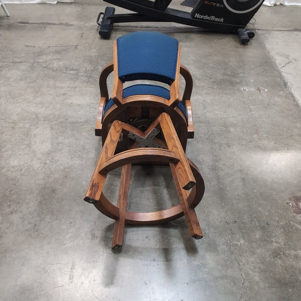 Wood Frame Dark Upholstered Bar Stool with Curved Arms