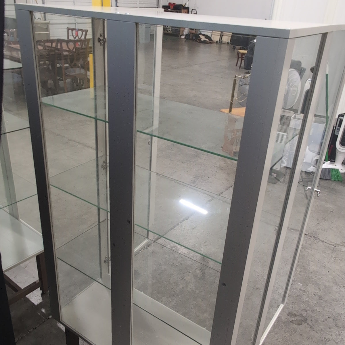 Tall Off-White Glass China Cabinet in Wood