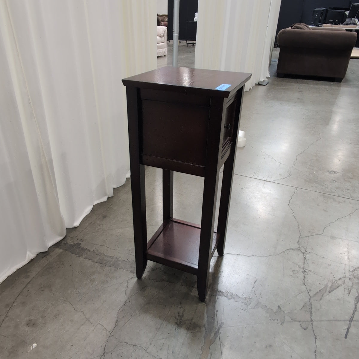 Dark Cherry Wood End Table with Storage Drawer