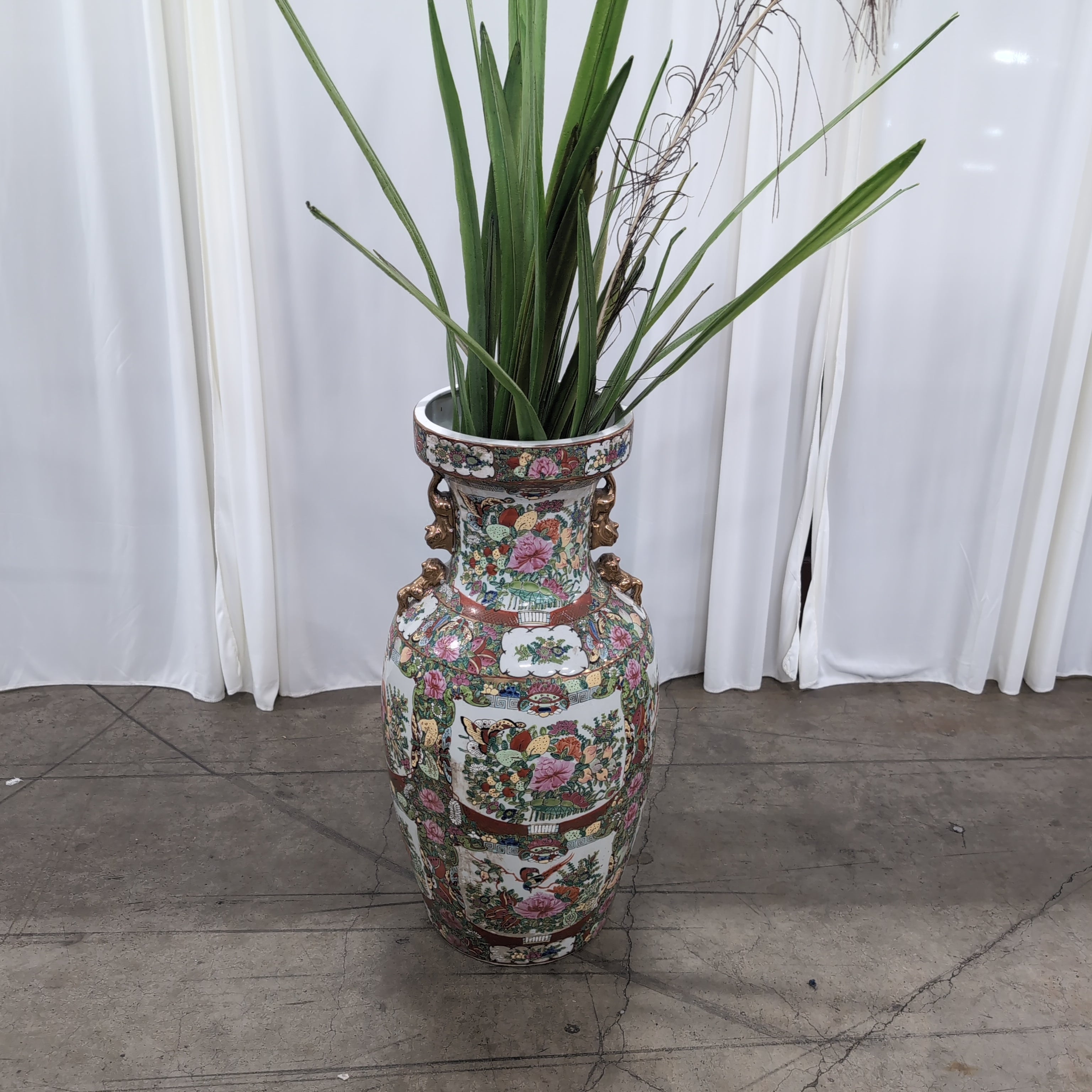 Colorful Chinese Porcelain Vase with Ornate Handles