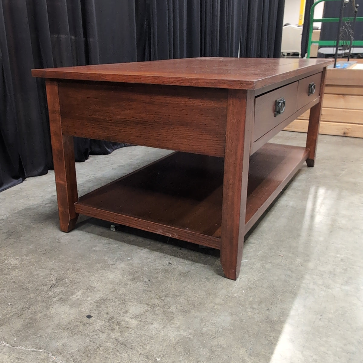 Cherry Tone Wood Coffee Table with Storage Shelf