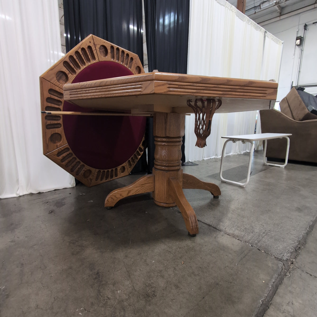 Octagonal Oak Wood Game Table with Inlaid Top