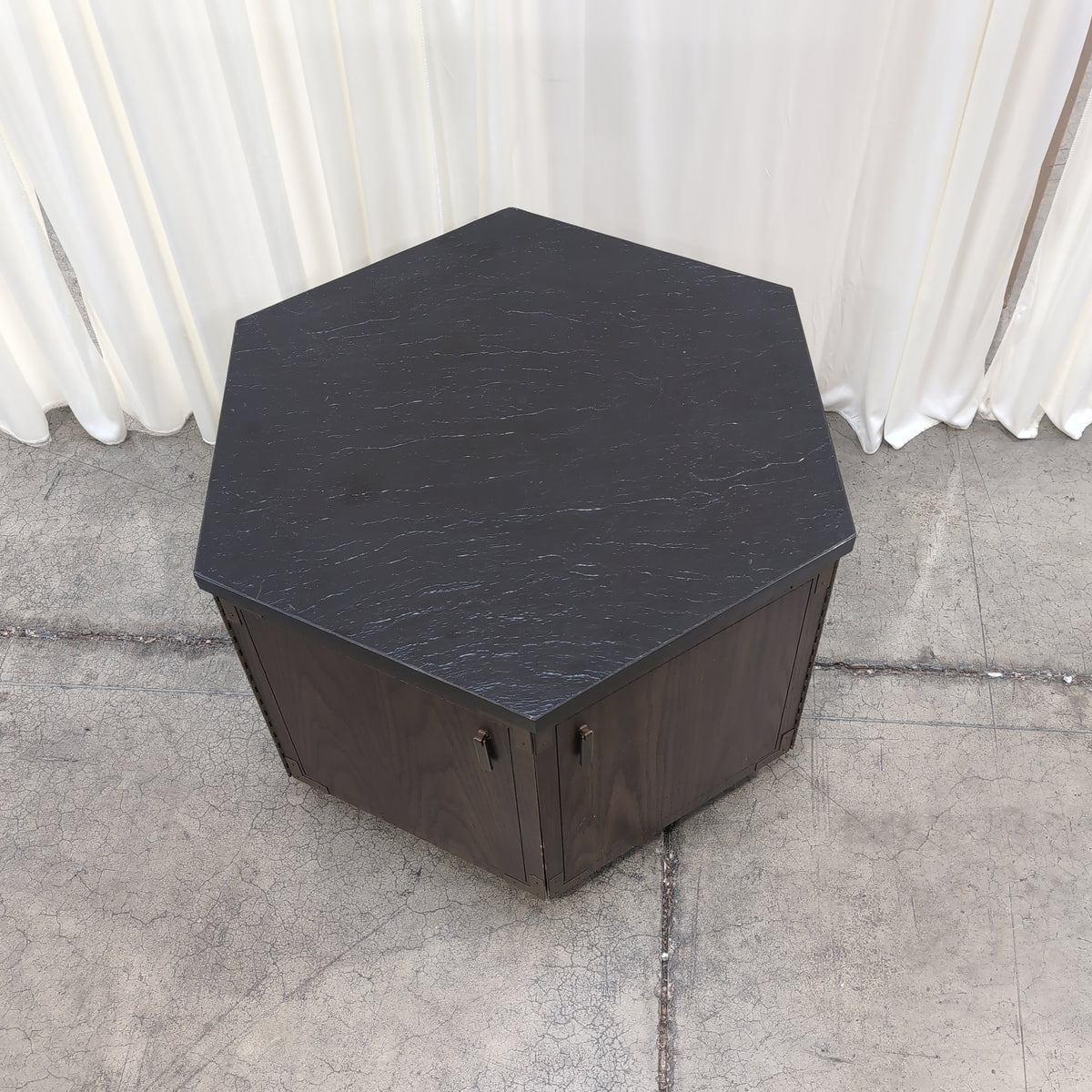Campaign Style Hexagonal End Table in Dark Wood