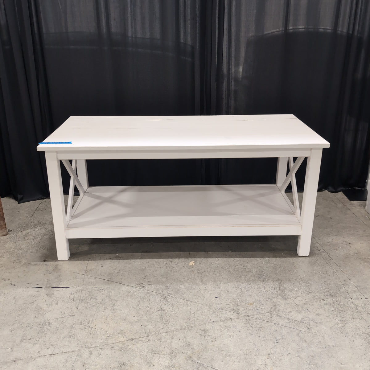 White Farmhouse Style Coffee Table with Lower Shelf