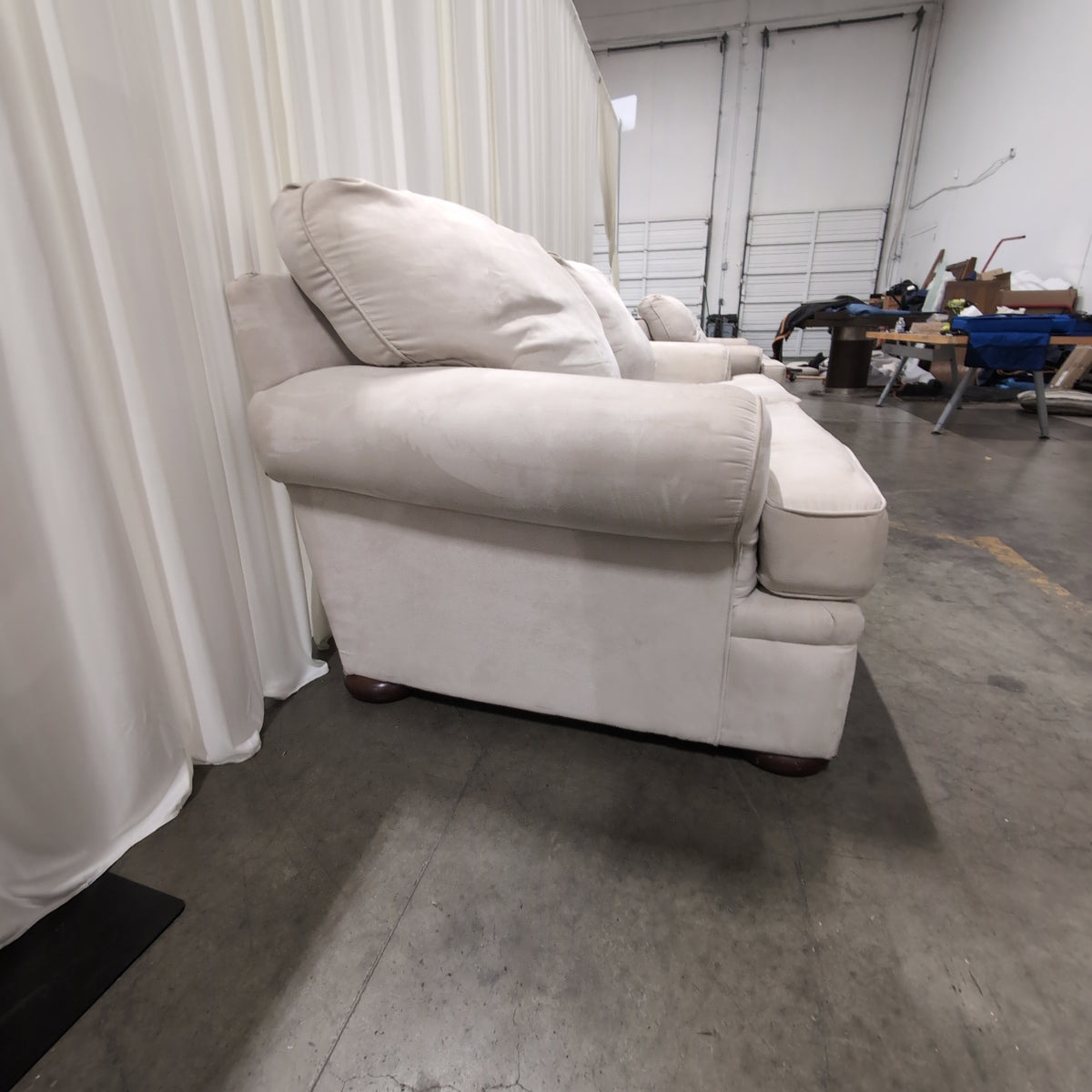 Light Grey Fabric Three-Seat Couch with Track Arms