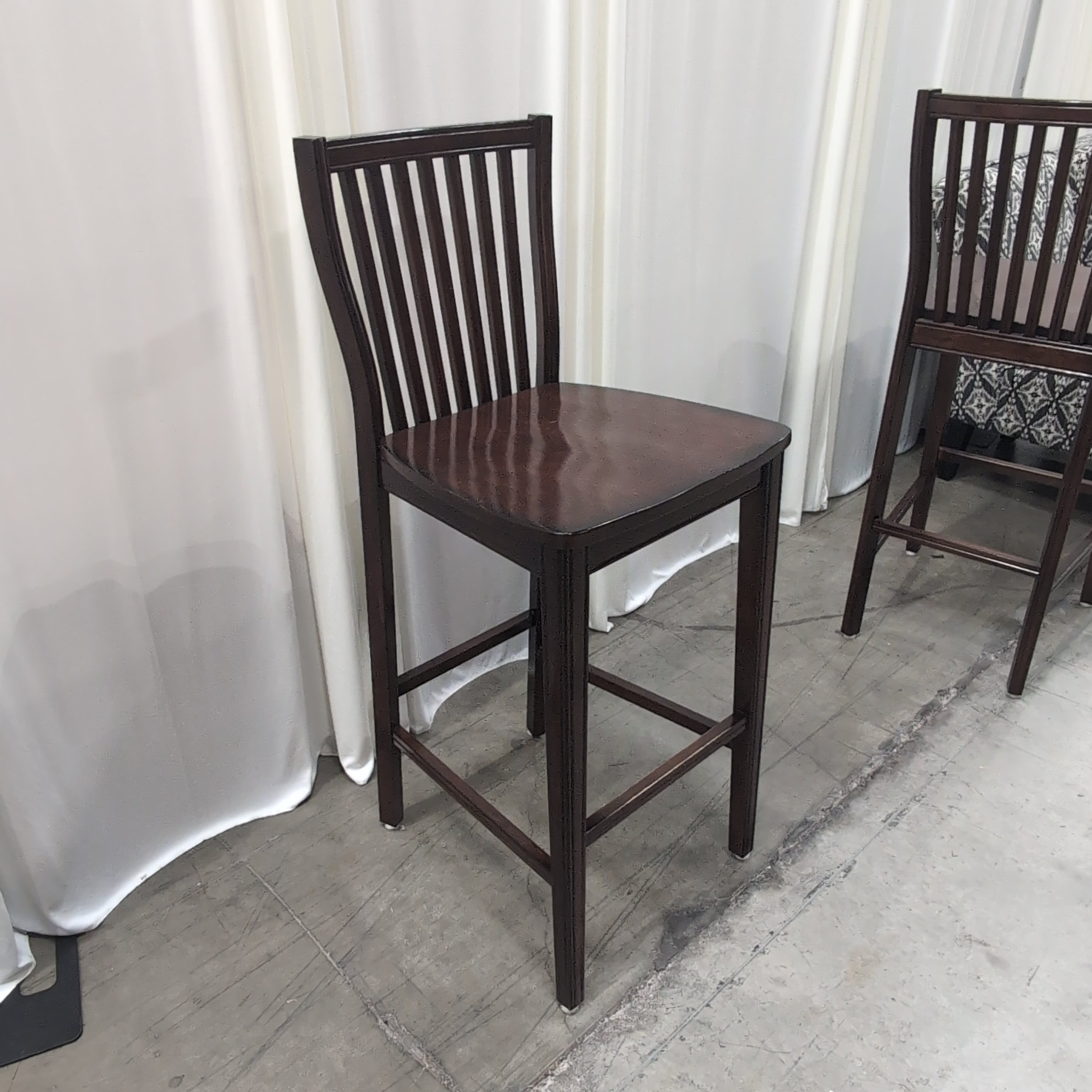 Dark Cherry Wood Slat Back Bar Stool