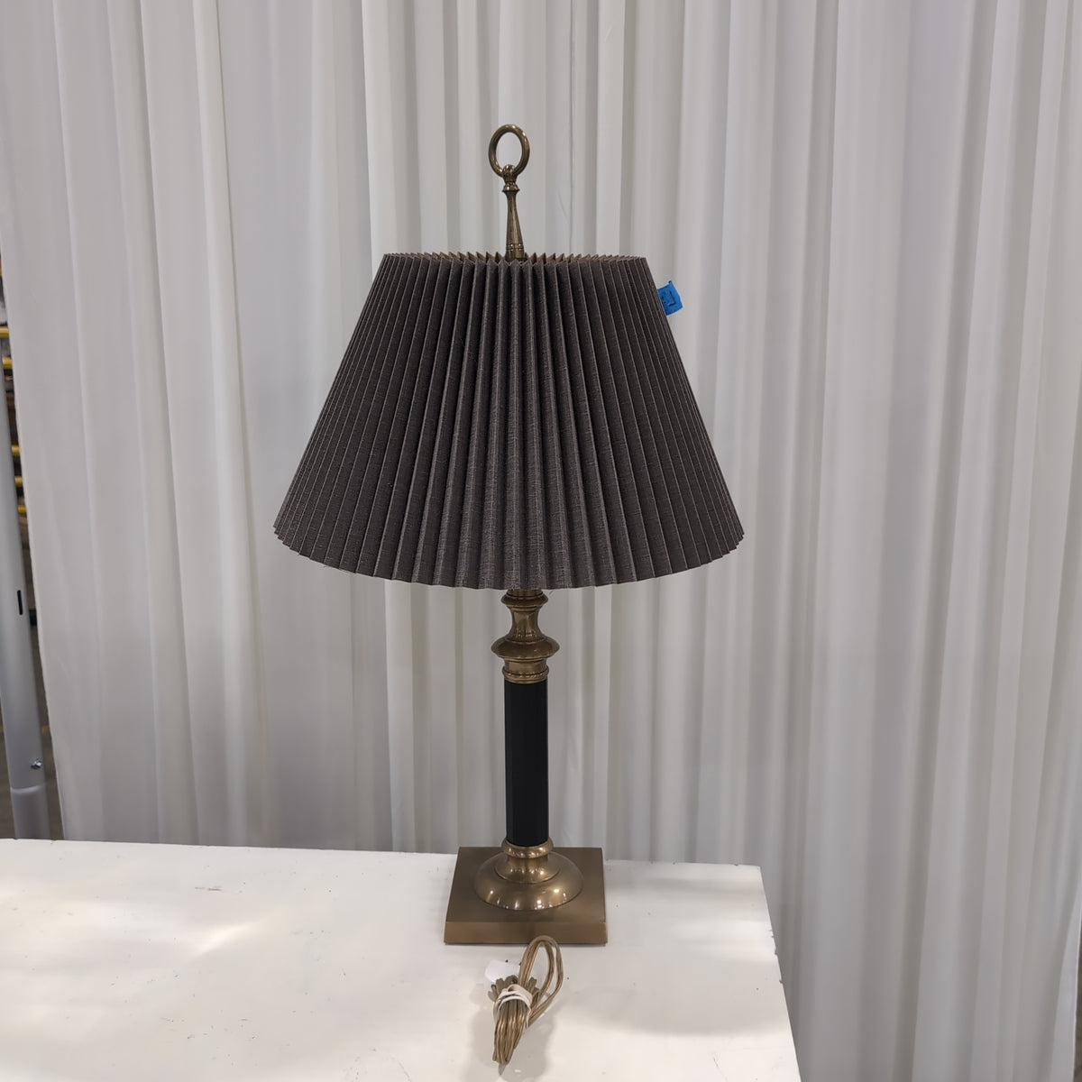 Brass and Black Accent Table Lamp with Pleated Shade