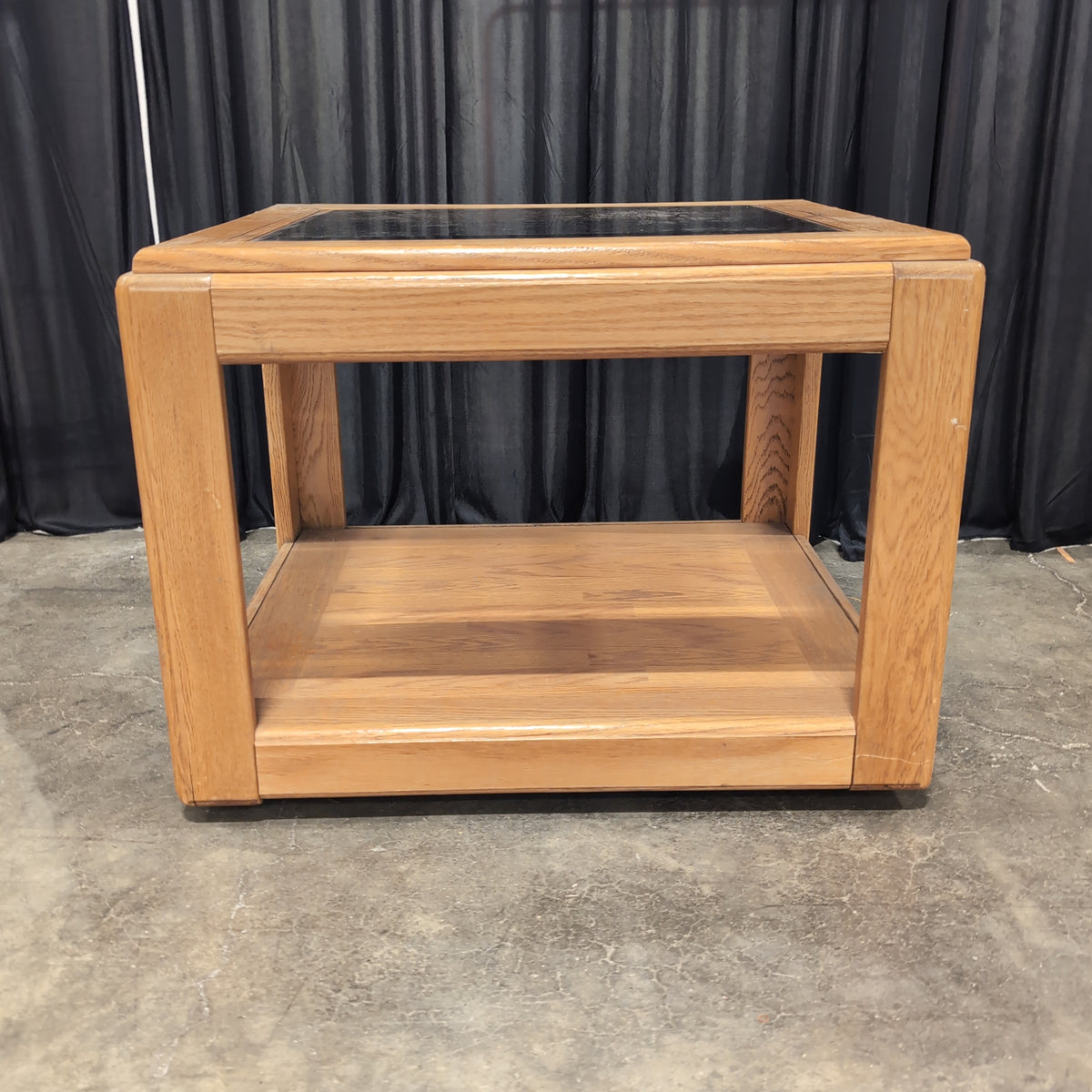 Light Brown Wood End Table with Glass Top