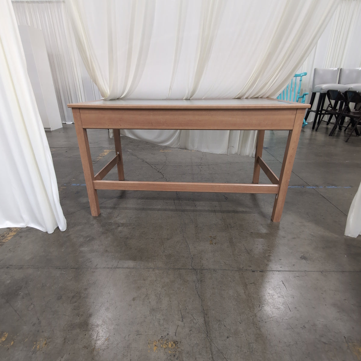 Natural Wood Two-Drawer Desk with Frosted Glass Top