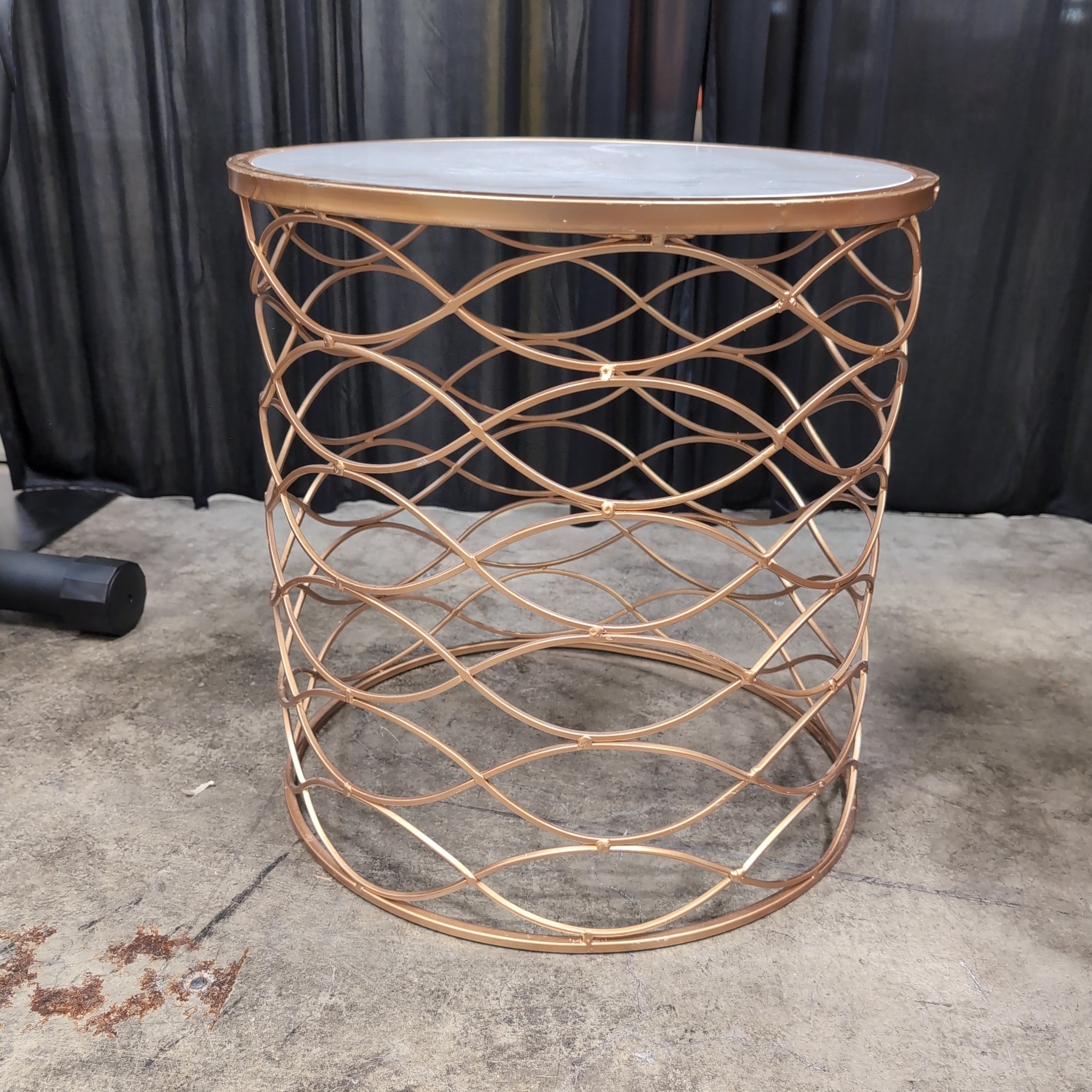 Gold Geometric Round End Table with White Top
