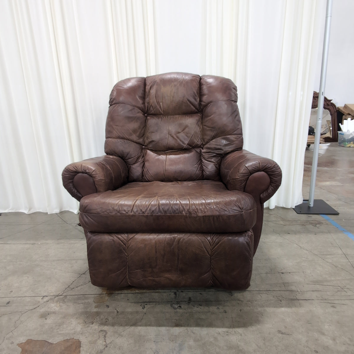 Brown Overstuffed Leather Recliner Chair