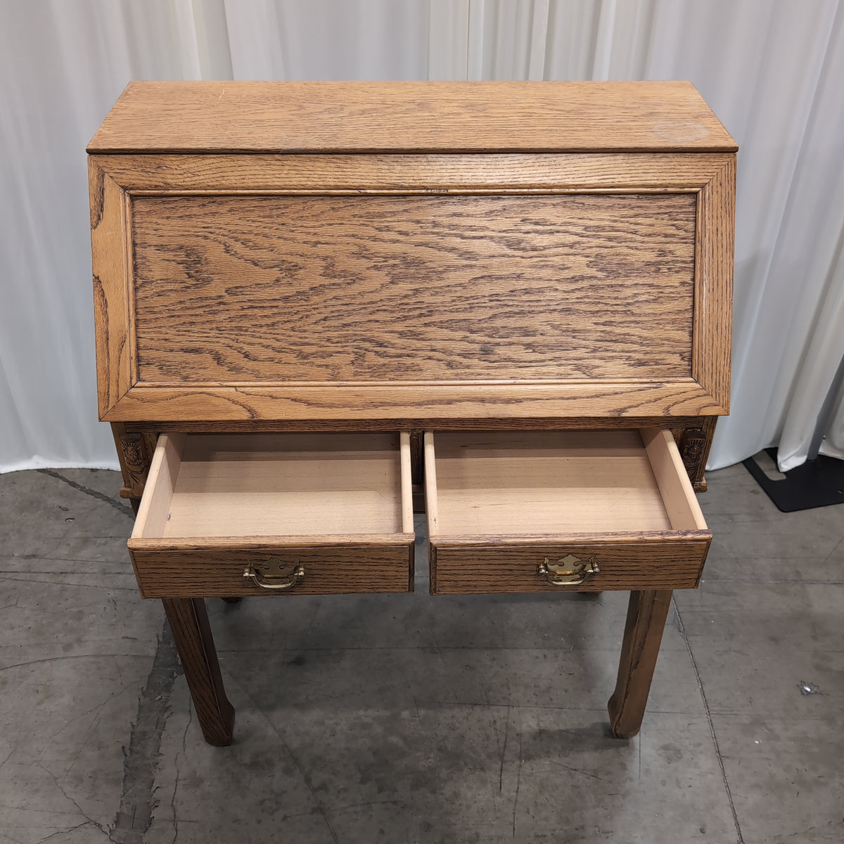 Traditional Oak Drop-Front Desk with Brass Hardware