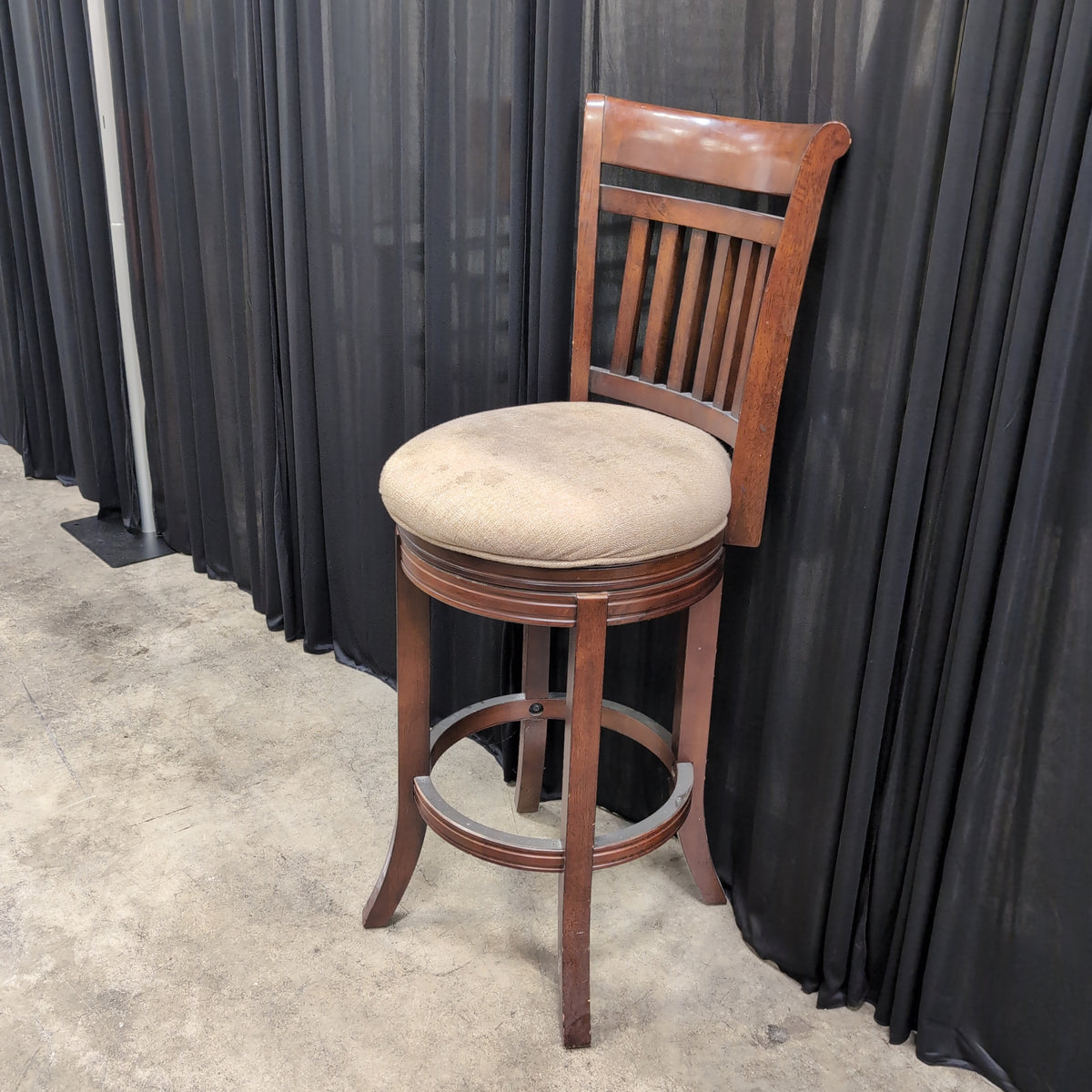 Dark Wood Slatted Back Swivel Bar Stool