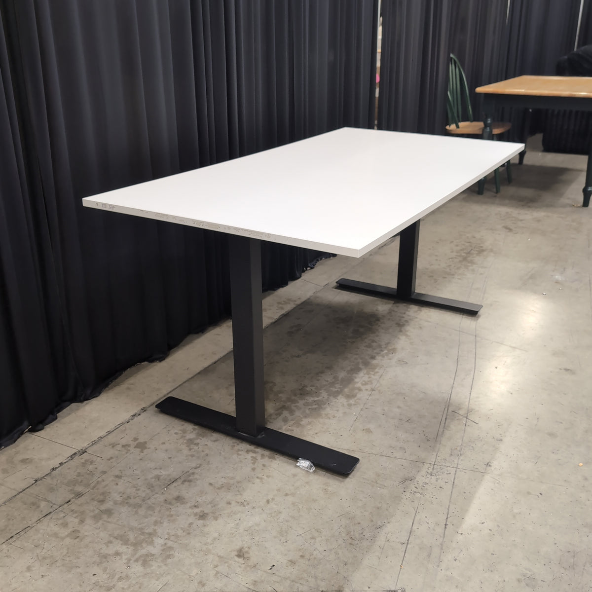 White Rectangular Desk with Black Metal Base