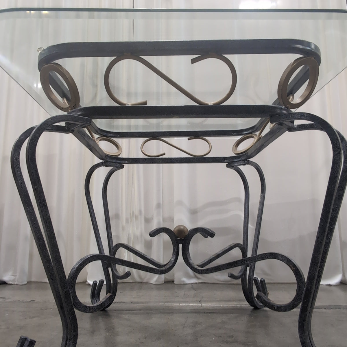 Ornate Scrollwork Iron and Glass End Table