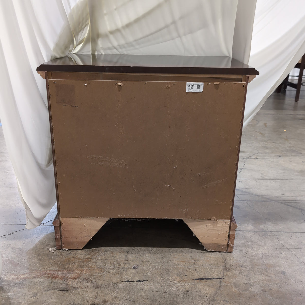 Mahogany Finish Three-Drawer Nightstand with Ornate Hardware