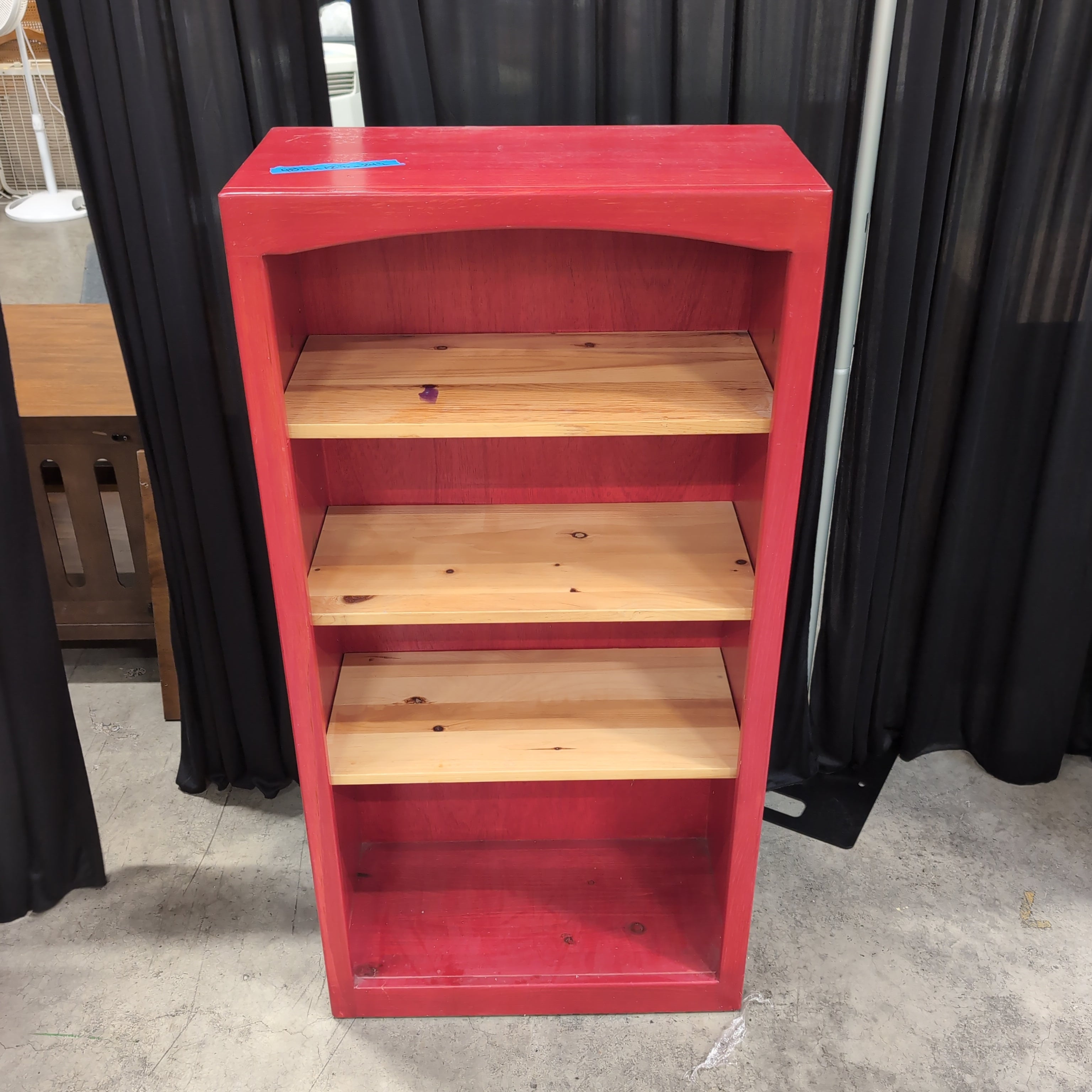 Red Tapered Wood Bookcase with Natural Wood Shelves