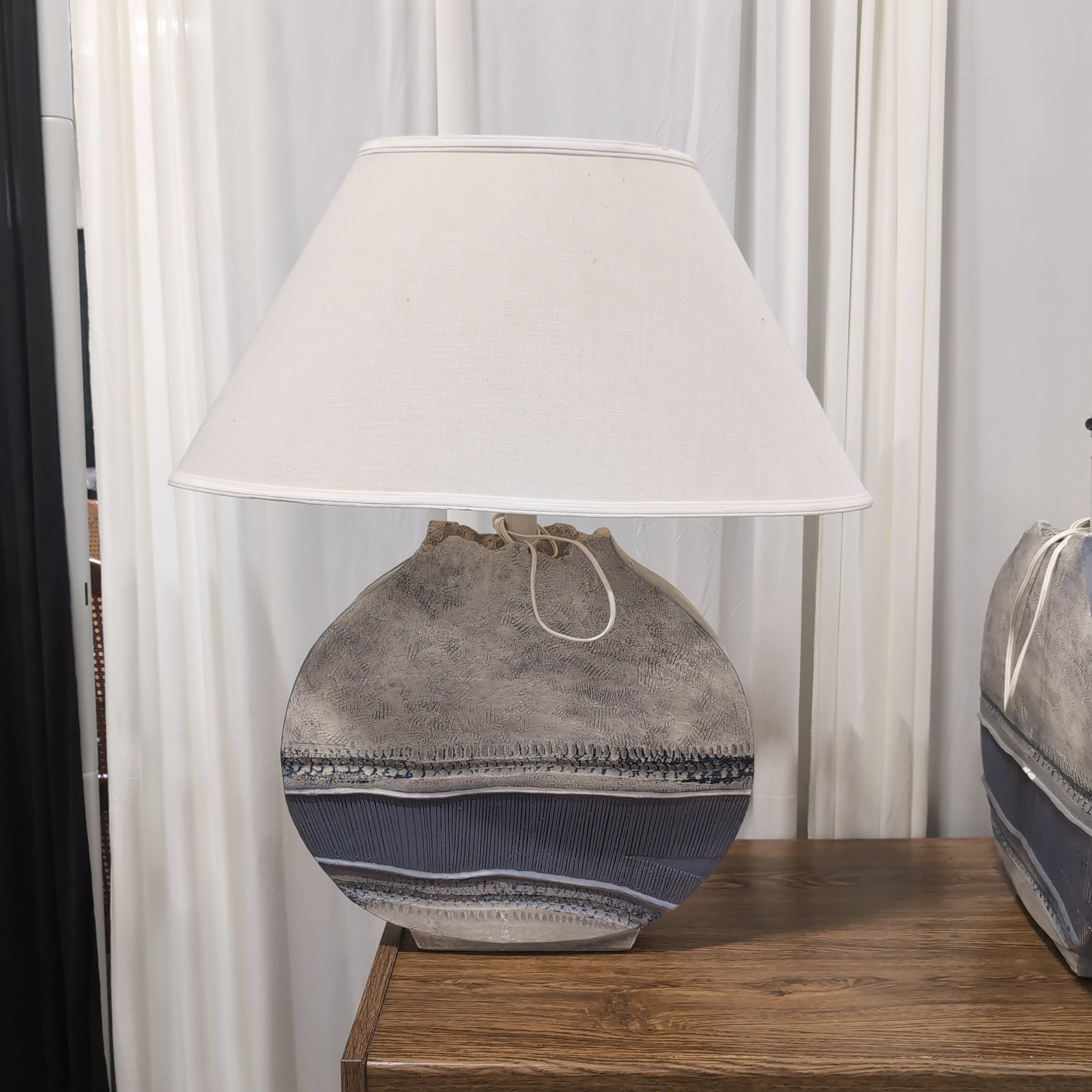 Textured Blue and Grey Table Lamp with Fabric Shade
