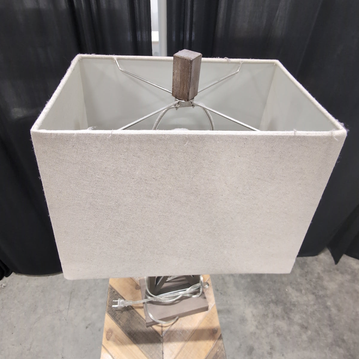 Rustic Natural Wood X-Base Table Lamp with Beige Shade