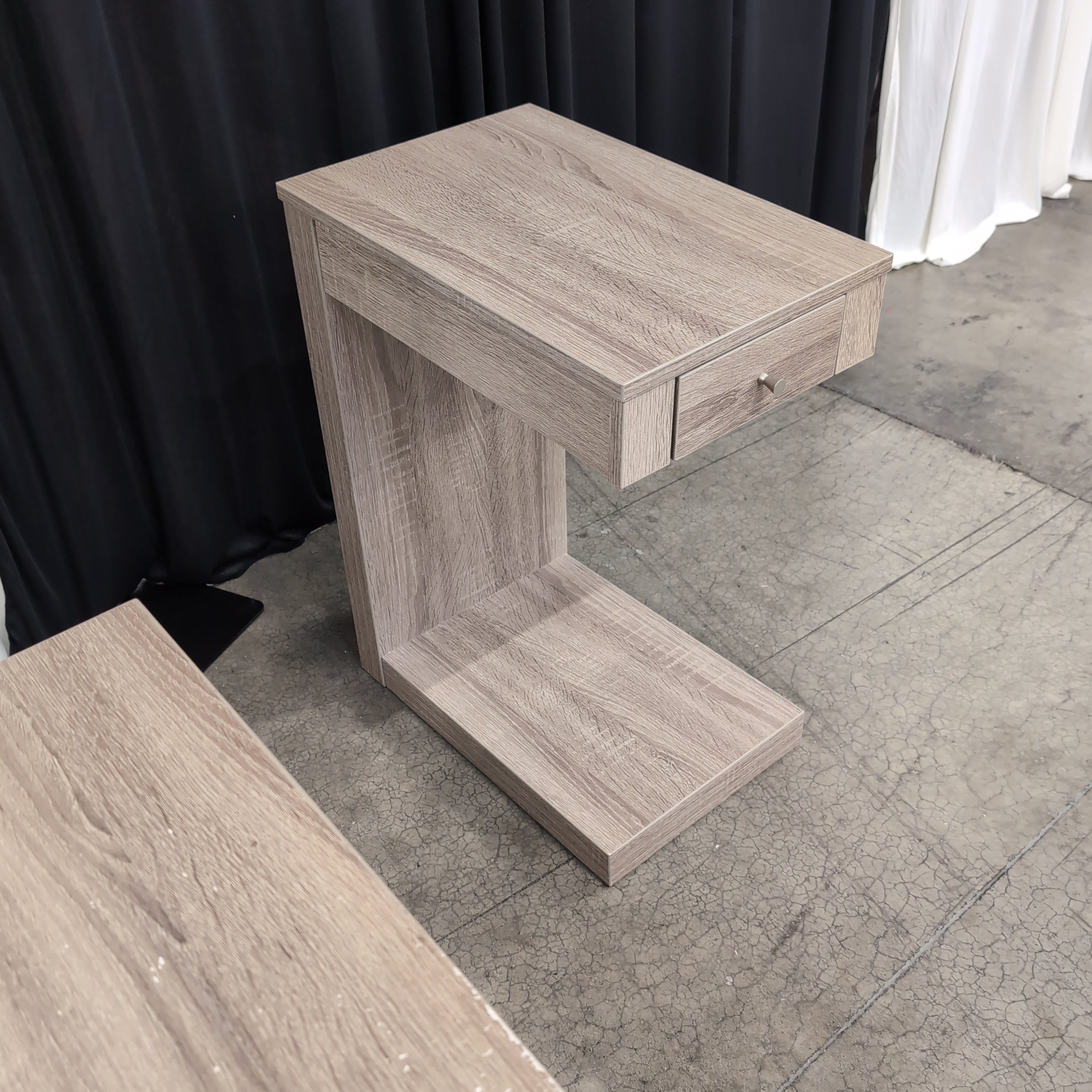 Light Brown Wood-Look Tiered Nightstand with Drawer