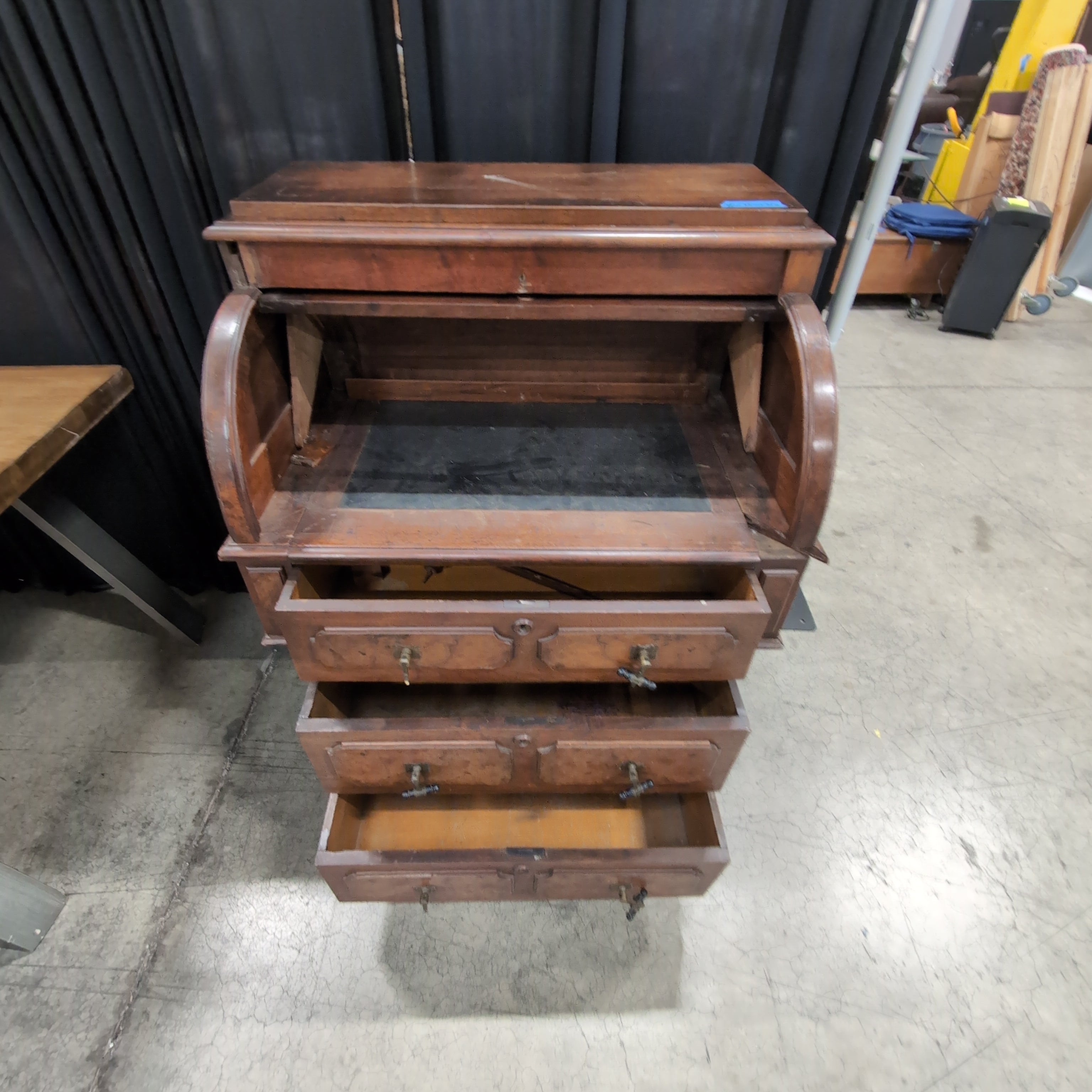 Antique Style Roll-Top Desk in Dark Wood
