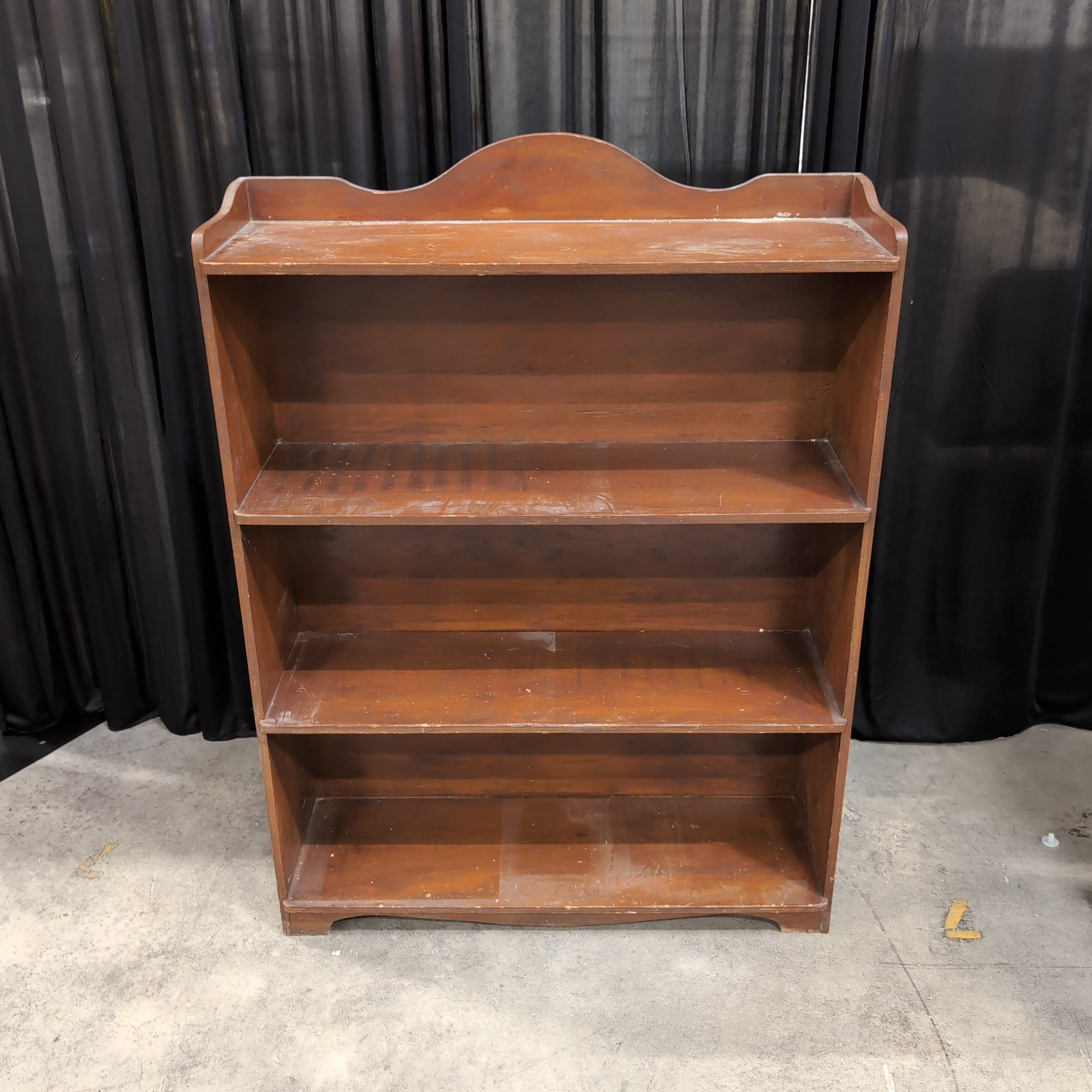 Brown Wood Three-Shelf Bookcase with Curved Top