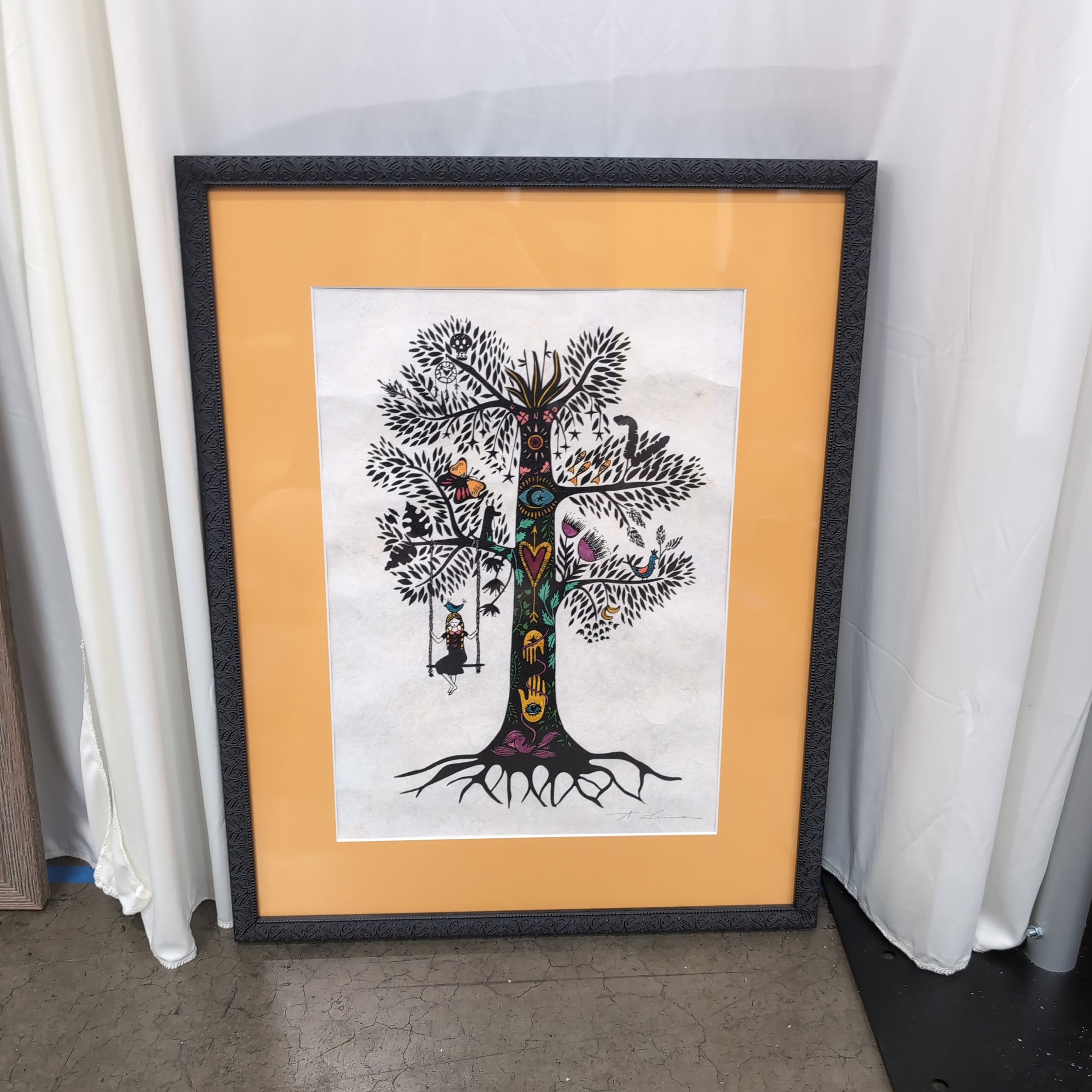 Colorful Symbolic Tree Framed Art Print with Ornate Black Frame