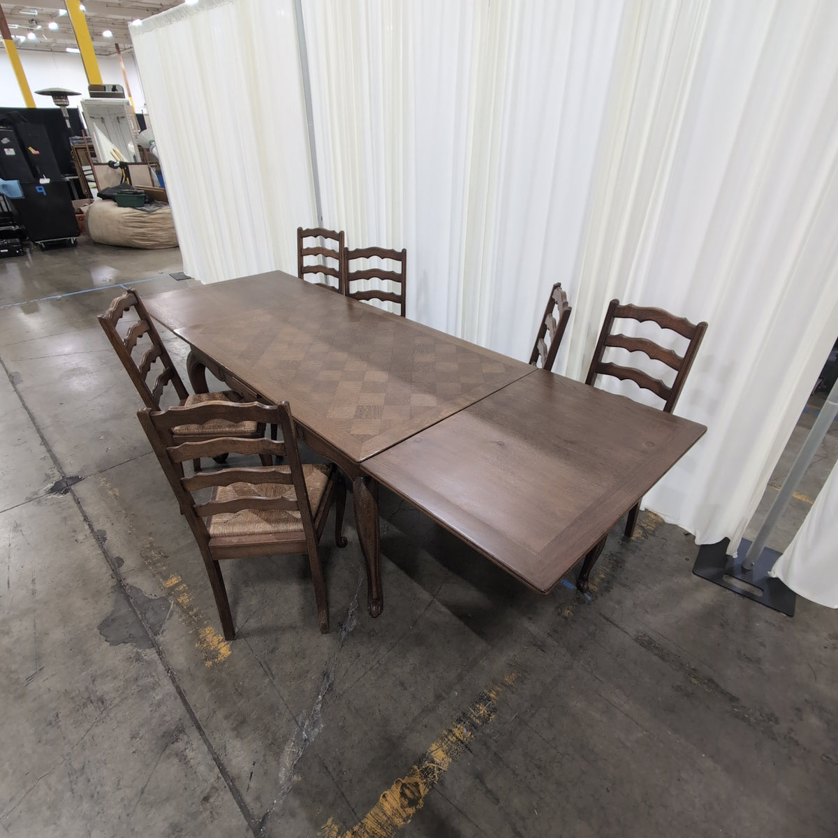 French Provincial Style Wood Dining Table with Six Chairs
