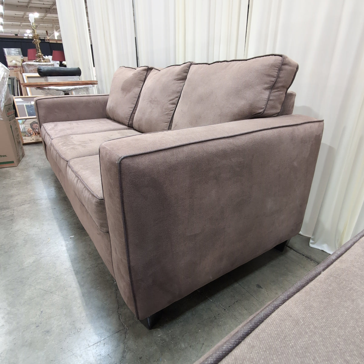 Muted Mauve Fabric Couch with Track Arms