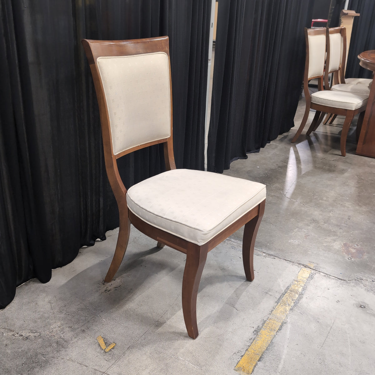 Classic Brown Wood Dining Chair with Cream Upholstery